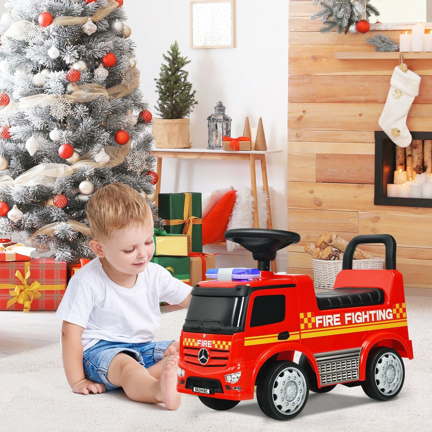 Licensed Mercedes Benz Kids Fire Engine Racer, Red Push & Pedal Ride On Toys   at Gallery Canada