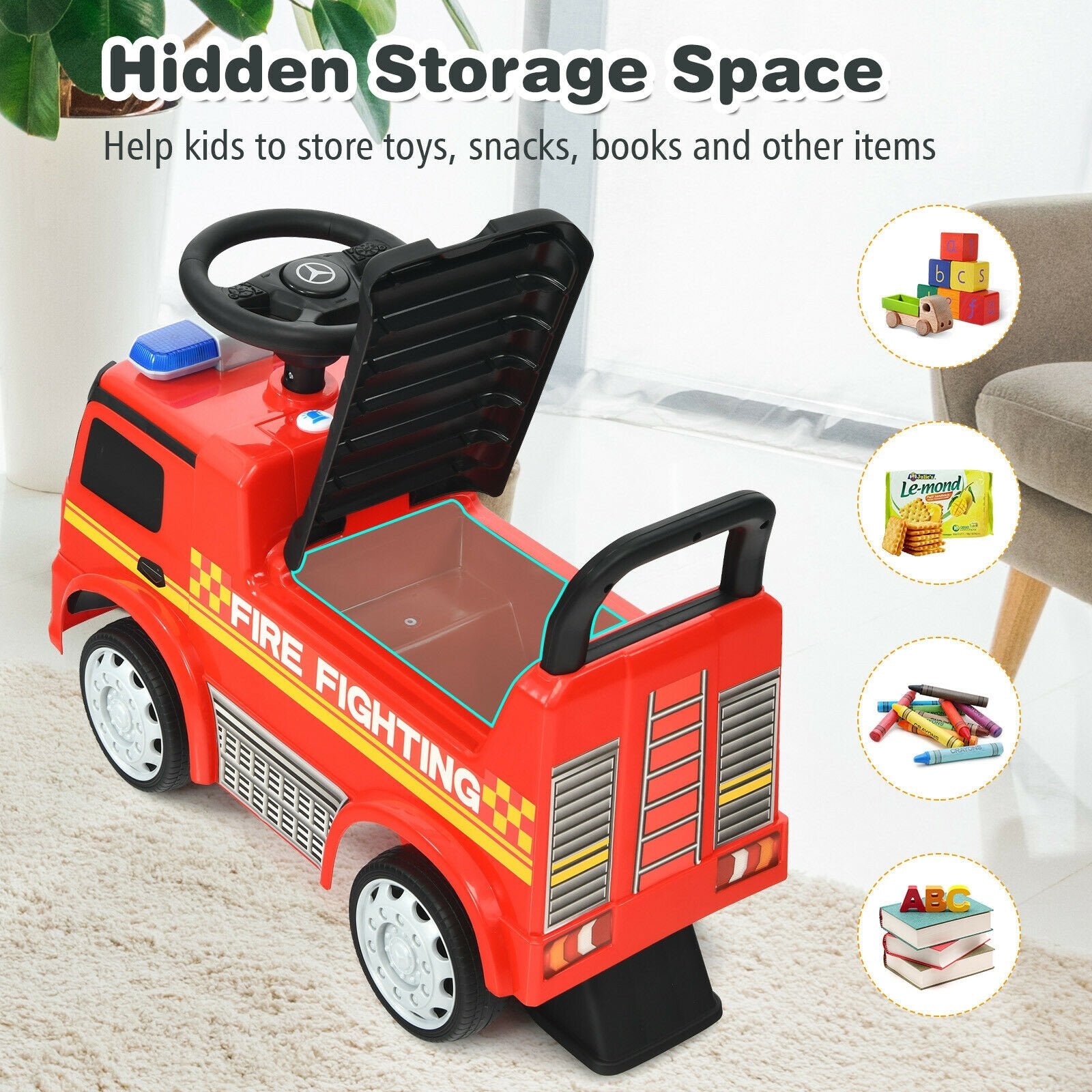 Licensed Mercedes Benz Kids Fire Engine Racer, Red Push & Pedal Ride On Toys   at Gallery Canada