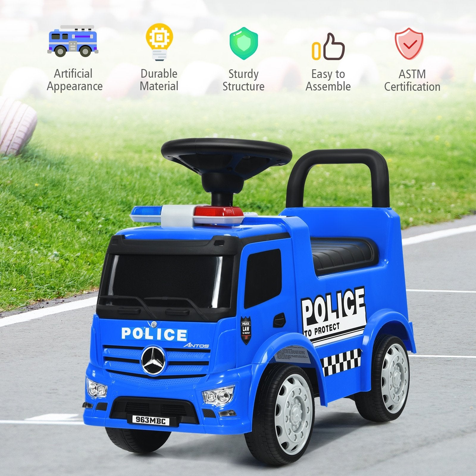 Mercedes Benz Kids Ride On Push Licensed Police Car, Blue Push & Pedal Ride On Toys   at Gallery Canada