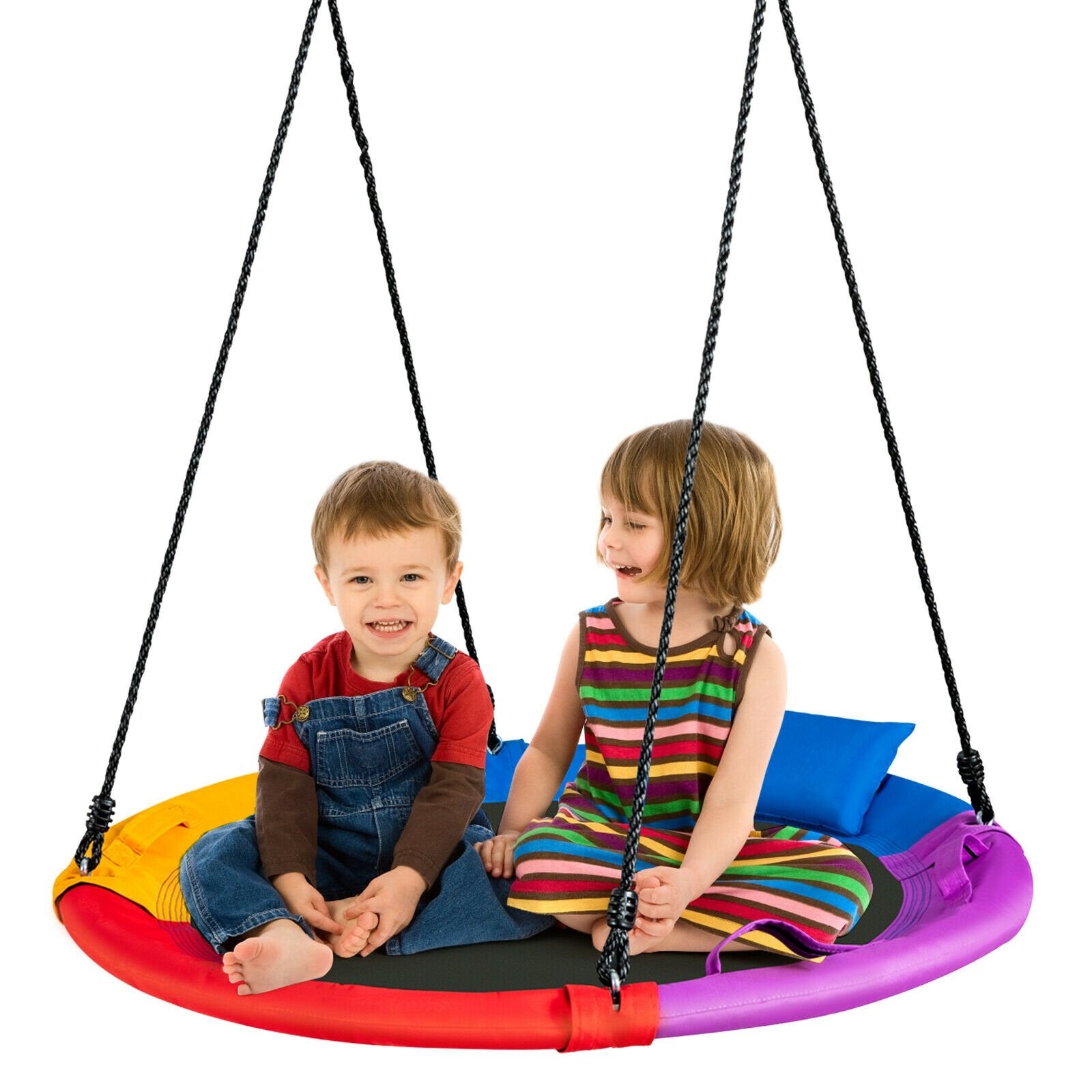 40 inch Saucer Tree Outdoor Round Platform Swing with Pillow and Handle, Multicolor Swing & Playsets   at Gallery Canada