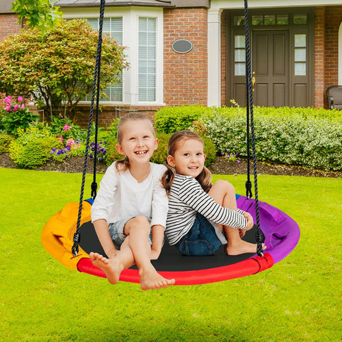 40 inch Saucer Tree Outdoor Round Platform Swing with Pillow and Handle, Multicolor