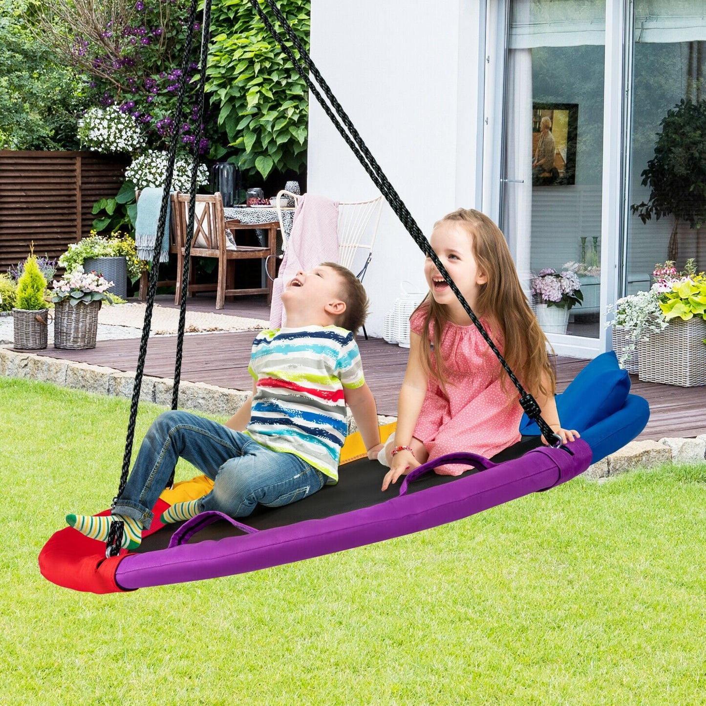 40 inch Saucer Tree Outdoor Round Platform Swing with Pillow and Handle, Multicolor Swing & Playsets   at Gallery Canada