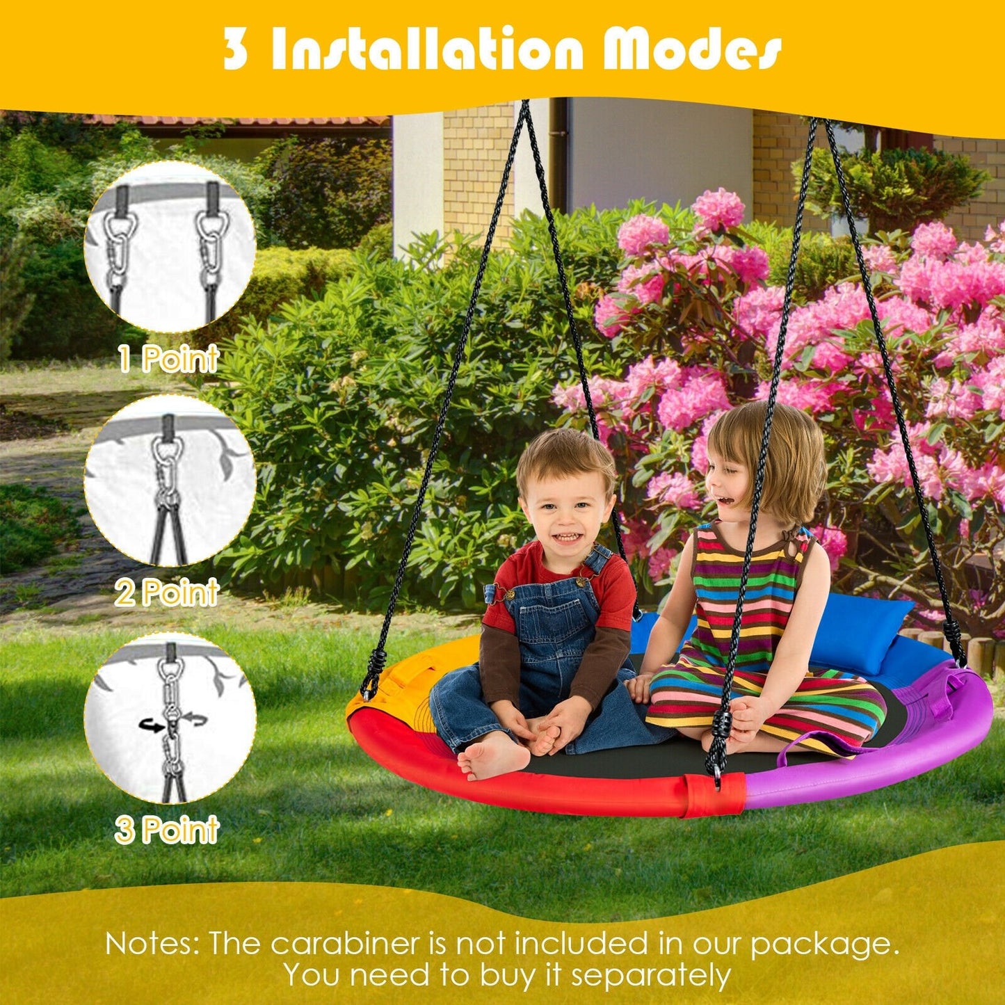 40 inch Saucer Tree Outdoor Round Platform Swing with Pillow and Handle, Multicolor Swing & Playsets   at Gallery Canada