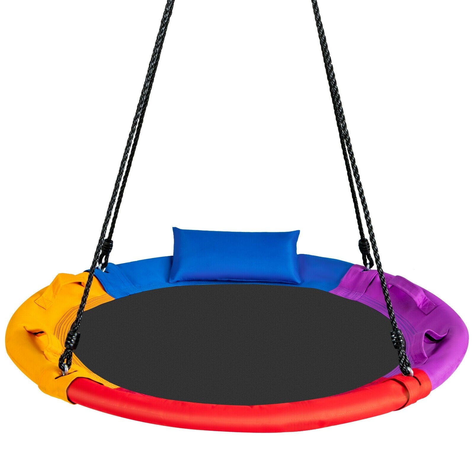 40 inch Saucer Tree Outdoor Round Platform Swing with Pillow and Handle, Multicolor Swing & Playsets   at Gallery Canada