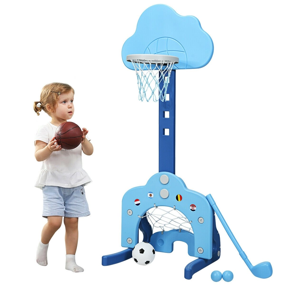 3-in-1 Kids Basketball Hoop Set with Balls, Blue Toy Sports   at Gallery Canada