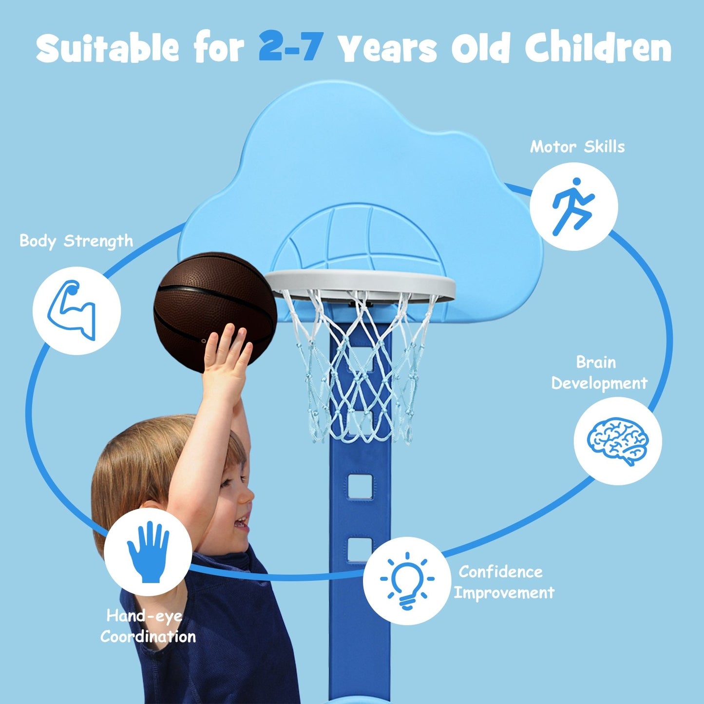 3-in-1 Kids Basketball Hoop Set with Balls, Blue - Gallery Canada