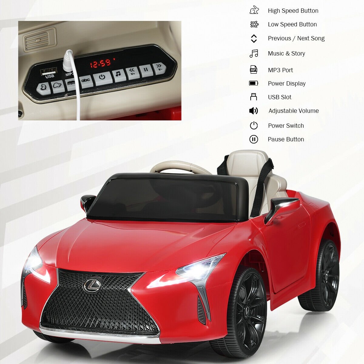 Lexus LC500 Licensed Kids 12V Ride Remote Control Electric Vehicle, Red Powered Ride On Toys   at Gallery Canada