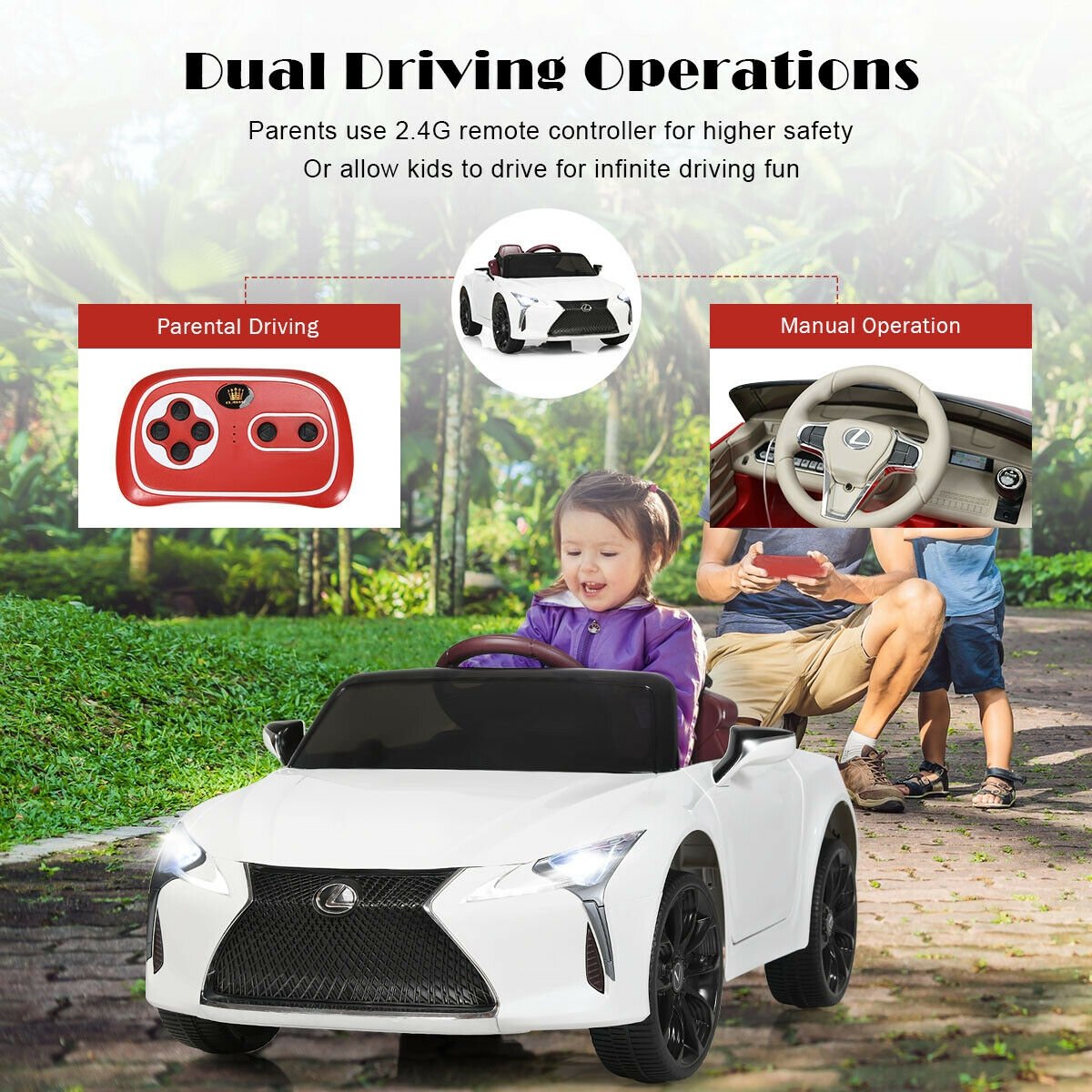 Lexus LC500 Licensed Kids 12V Ride Remote Control Electric Vehicle, White Powered Ride On Toys   at Gallery Canada