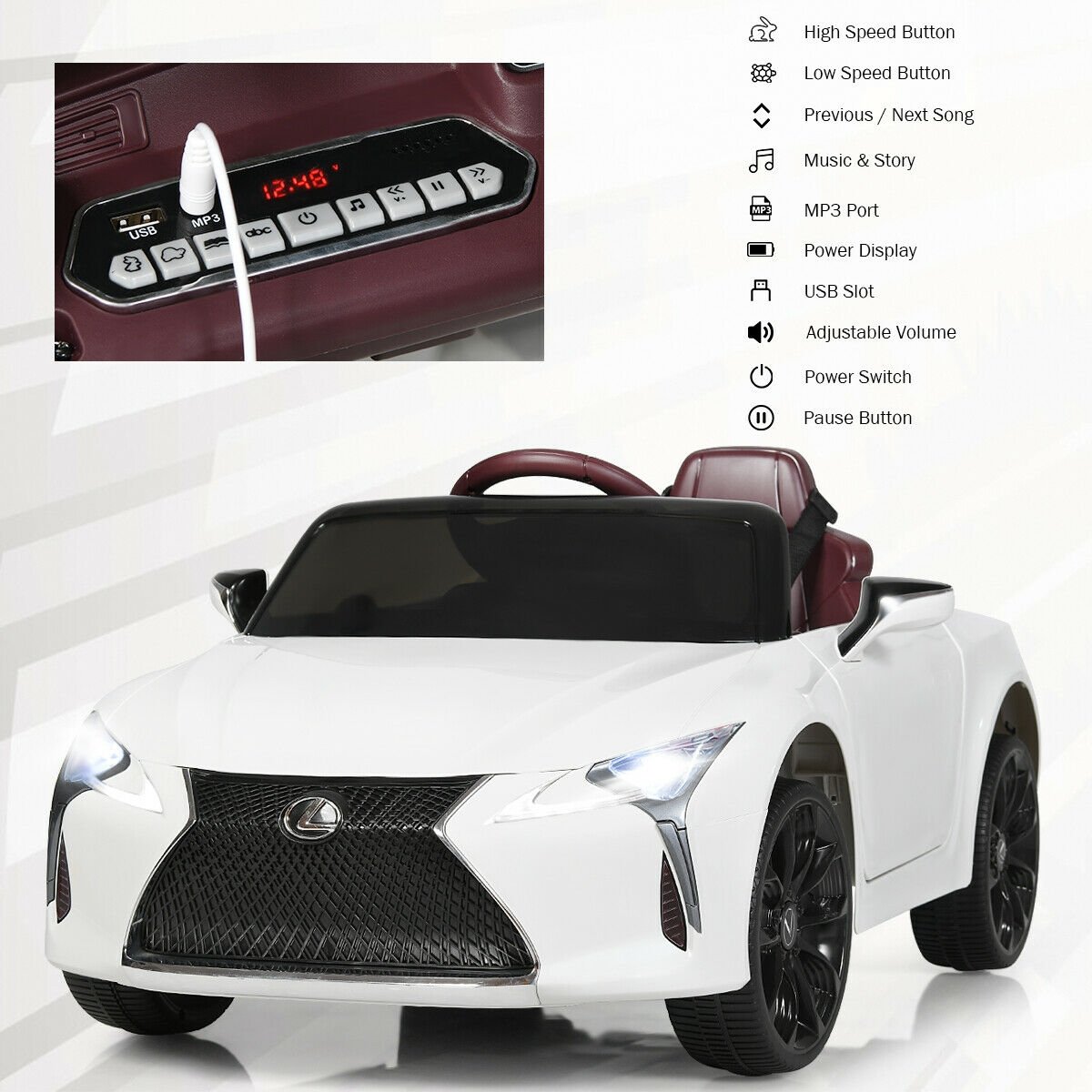 Lexus LC500 Licensed Kids 12V Ride Remote Control Electric Vehicle, White Powered Ride On Toys   at Gallery Canada