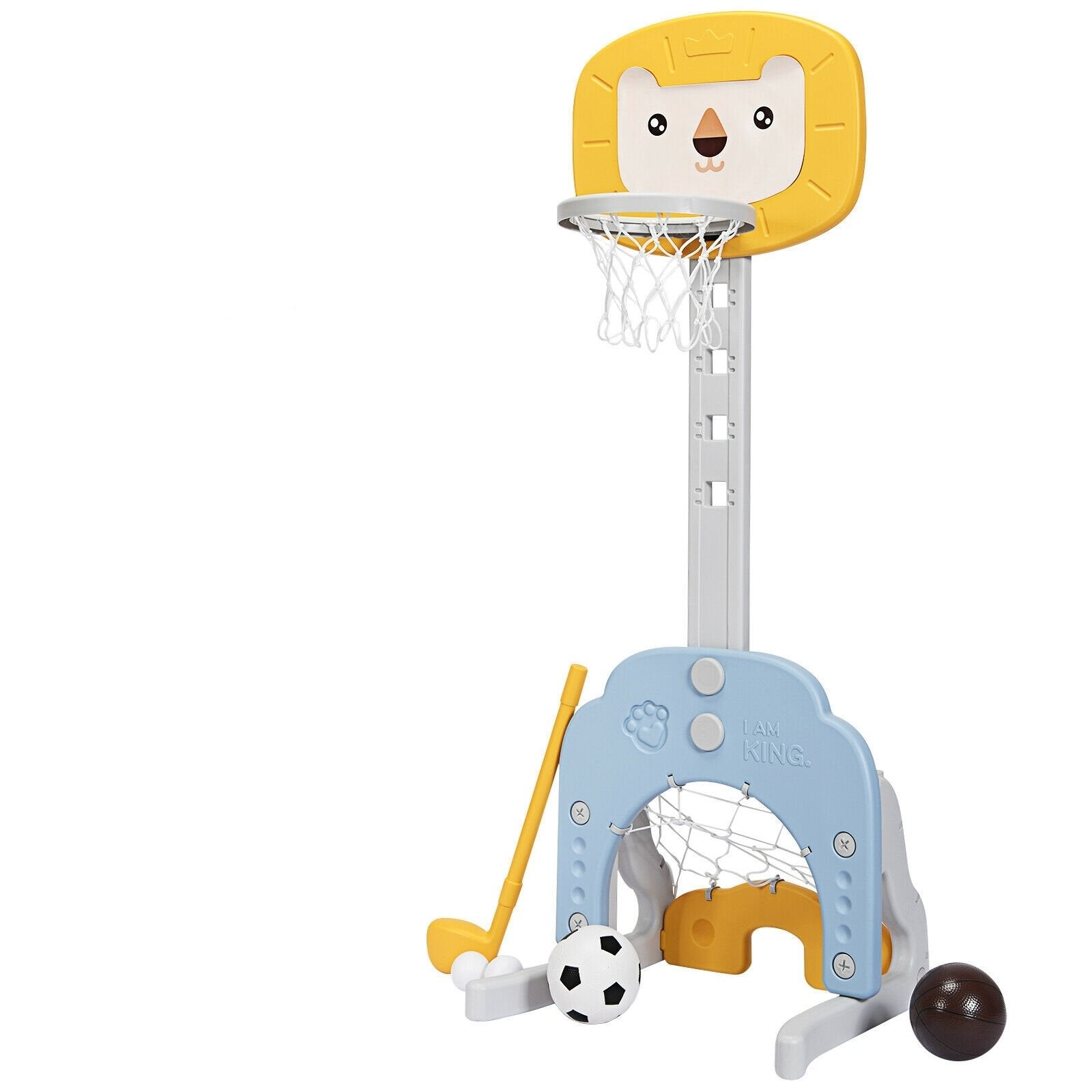3-in-1 Adjustable Kids Basketball Hoop Sports Set, Yellow - Gallery Canada