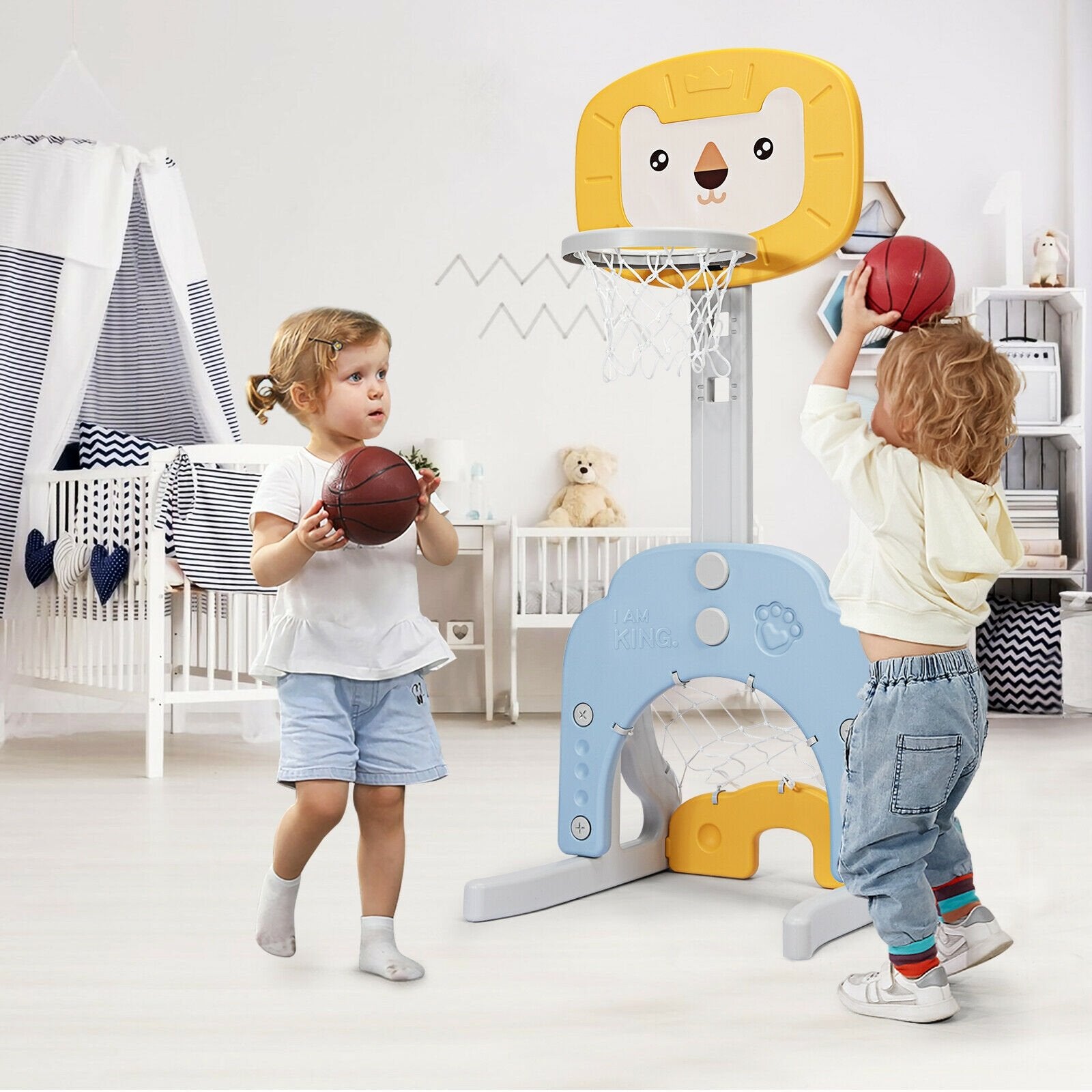 3-in-1 Adjustable Kids Basketball Hoop Sports Set, Yellow Toy Sports   at Gallery Canada