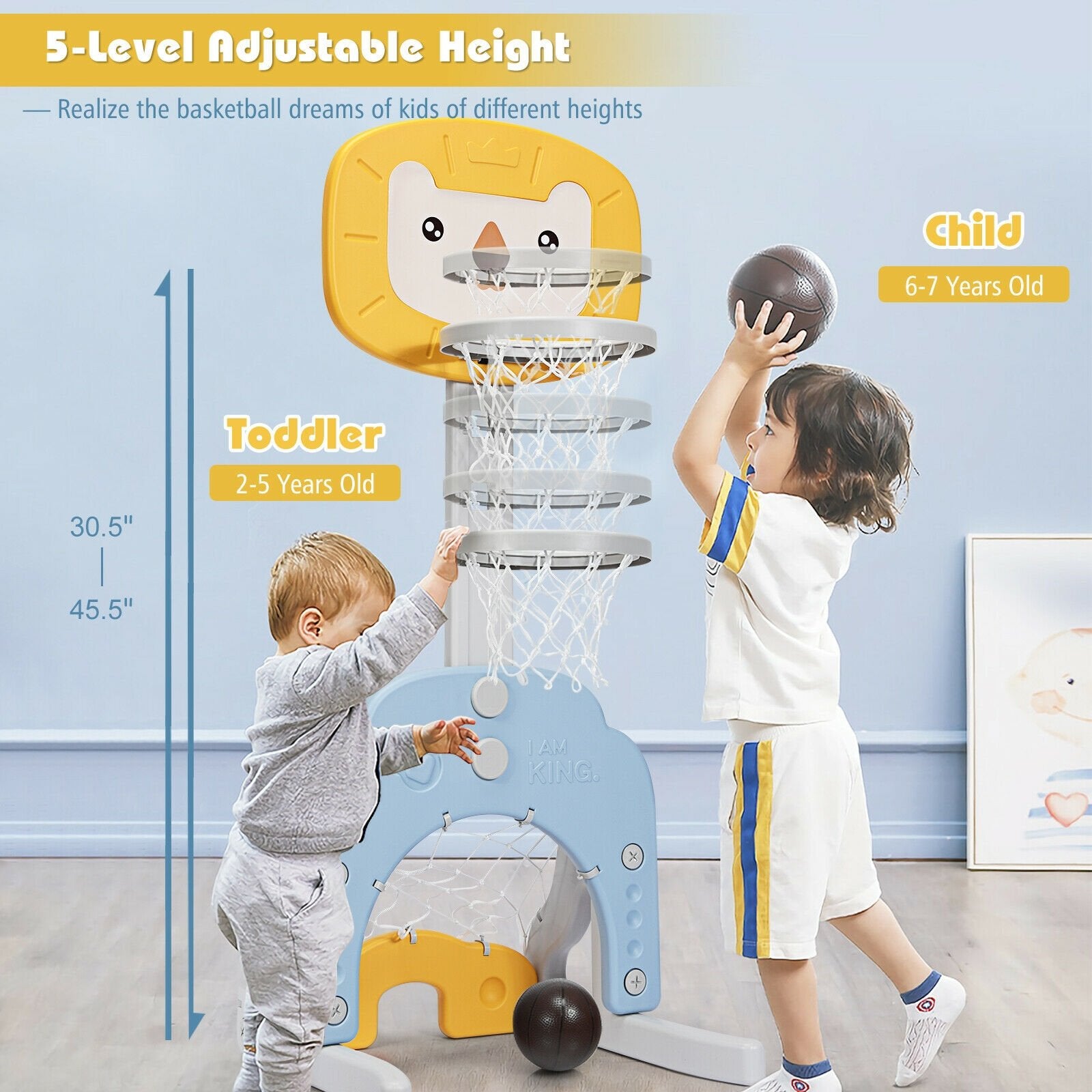 3-in-1 Adjustable Kids Basketball Hoop Sports Set, Yellow Toy Sports   at Gallery Canada