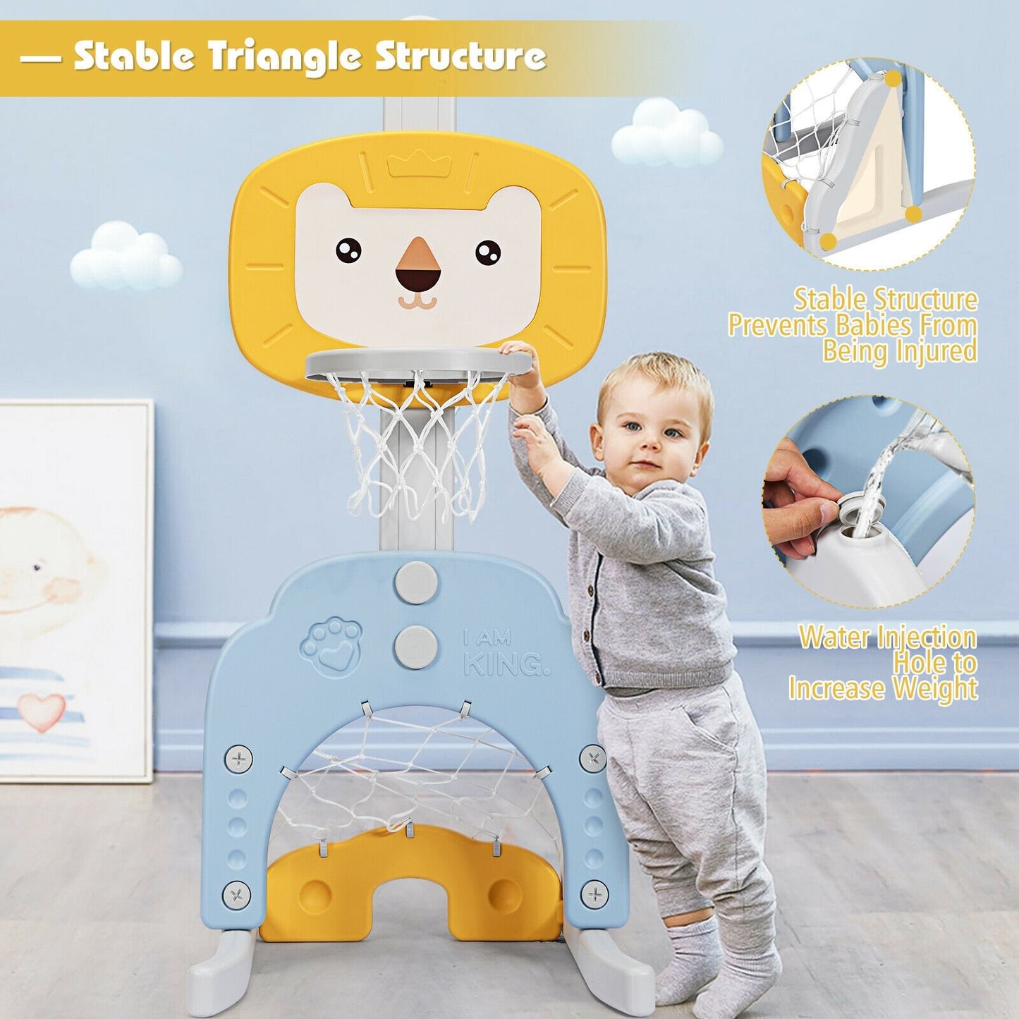 3-in-1 Adjustable Kids Basketball Hoop Sports Set, Yellow Toy Sports   at Gallery Canada