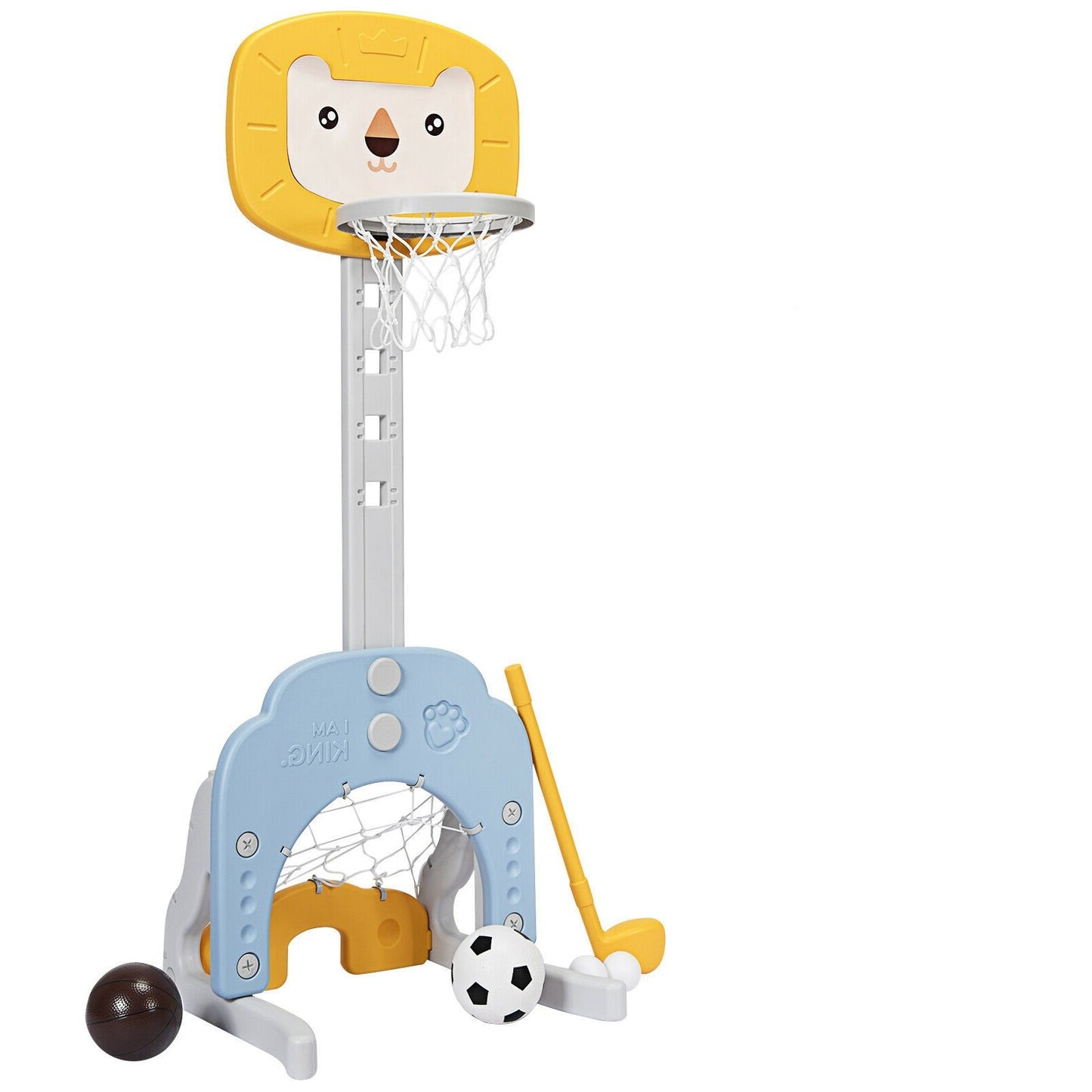 3-in-1 Adjustable Kids Basketball Hoop Sports Set, Yellow - Gallery Canada