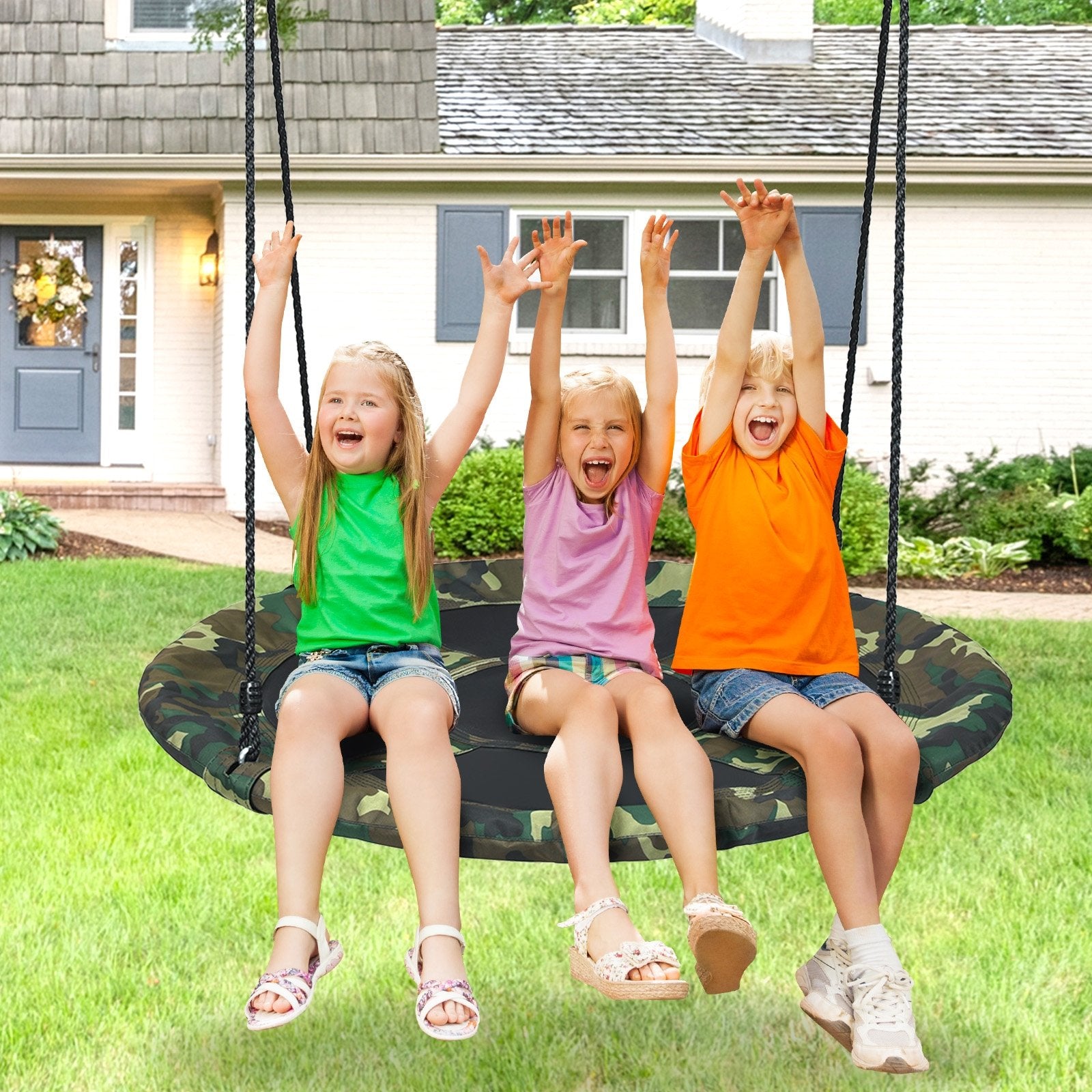 40 Inch Flying Saucer Tree Swing Outdoor Play Set with Adjustable Ropes Gift for Kids, Green - Gallery Canada