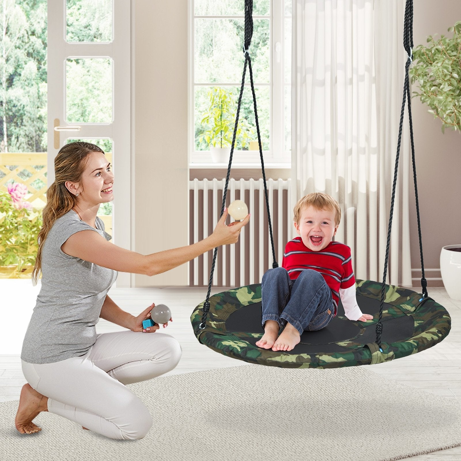 40 Inch Flying Saucer Tree Swing Outdoor Play Set with Adjustable Ropes Gift for Kids, Green Swing & Playsets   at Gallery Canada