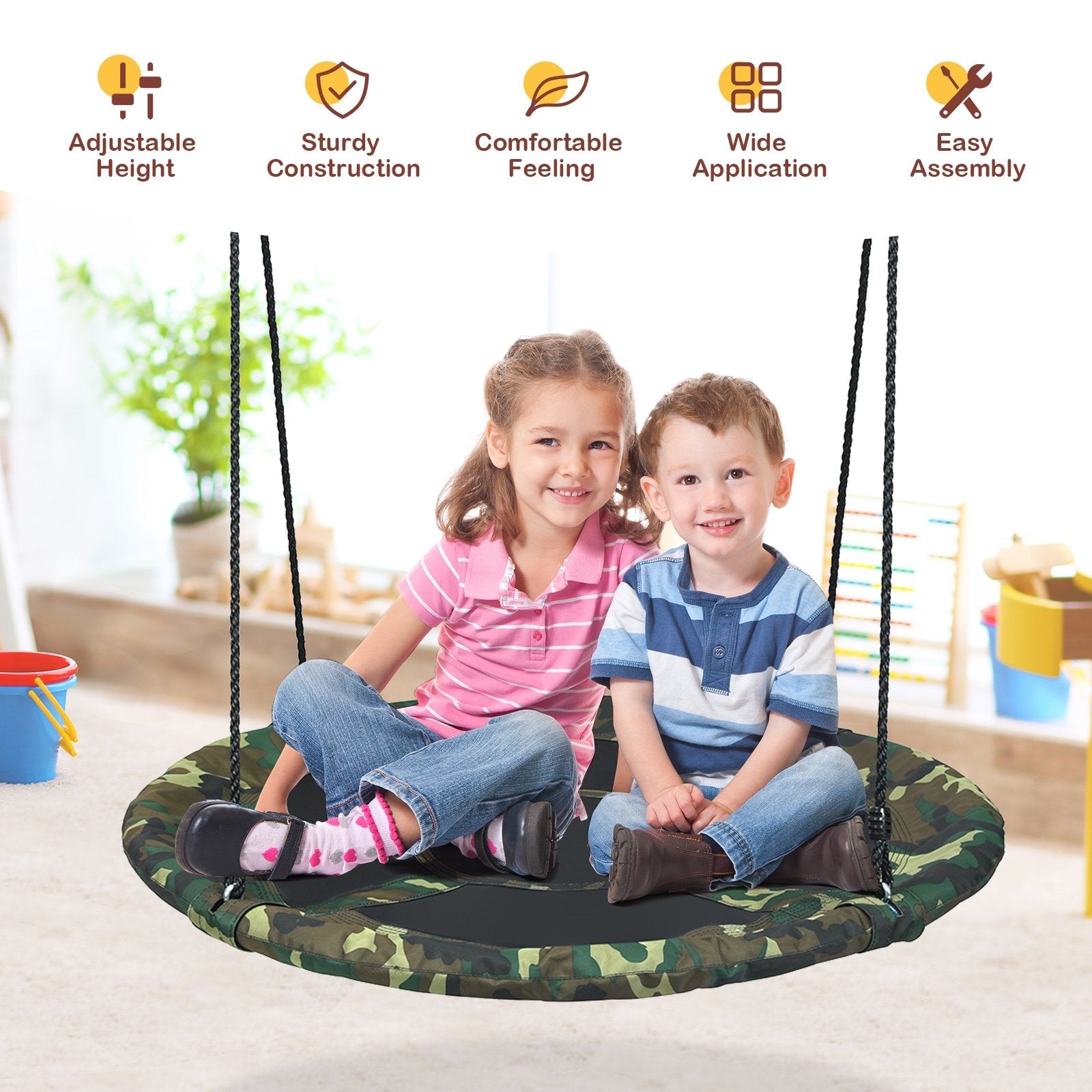 40 Inch Flying Saucer Tree Swing Outdoor Play Set with Adjustable Ropes Gift for Kids, Green Swing & Playsets   at Gallery Canada