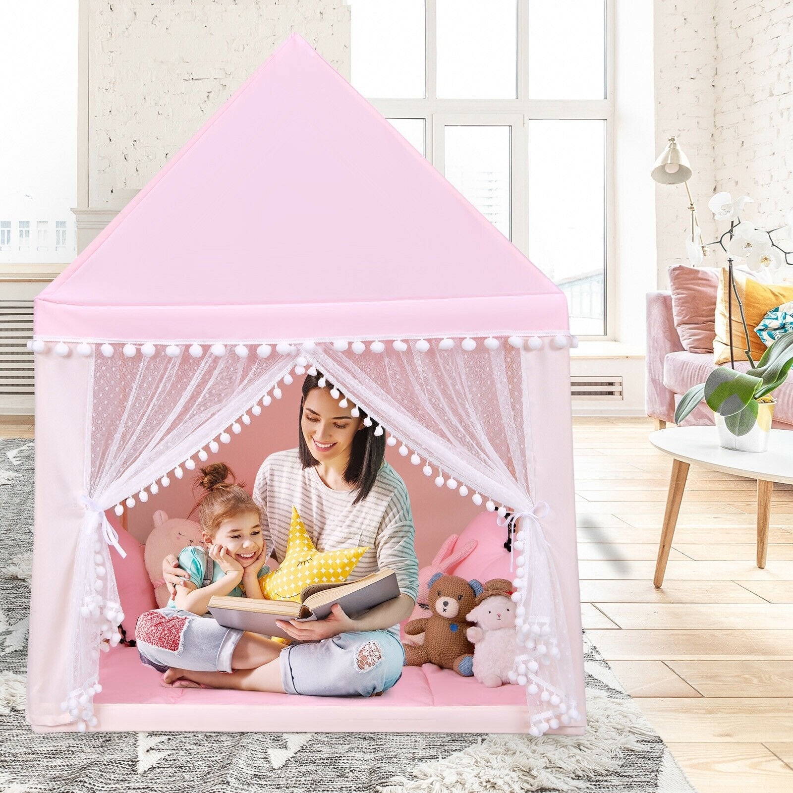 Kids Play Tent Large Playhouse Children Play Castle Fairy Tent Gift with Mat, Pink Play Tents & Playhouse   at Gallery Canada