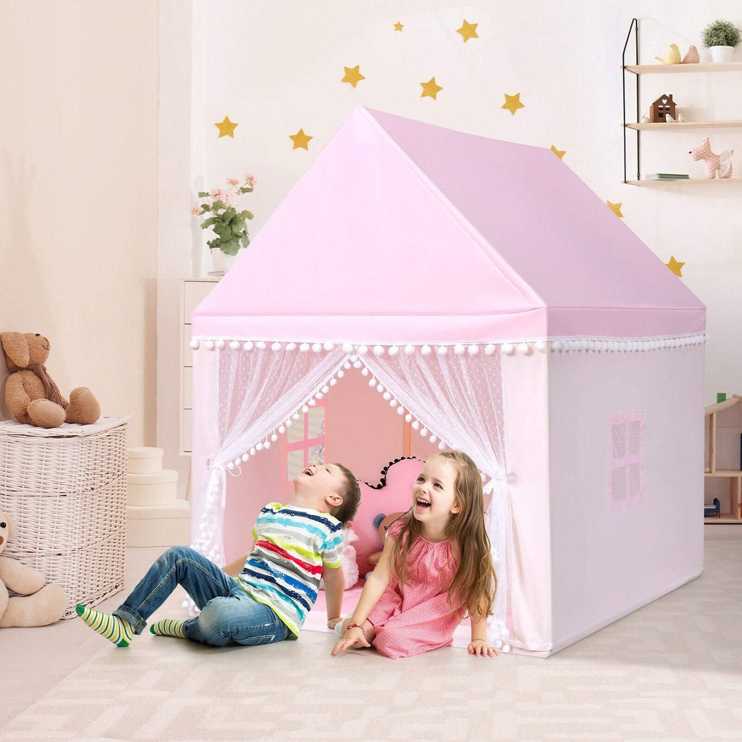 Kids Play Tent Large Playhouse Children Play Castle Fairy Tent Gift with Mat, Pink - Gallery Canada