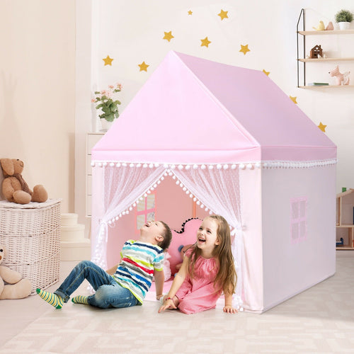 Kids Play Tent Large Playhouse Children Play Castle Fairy Tent Gift with Mat, Pink