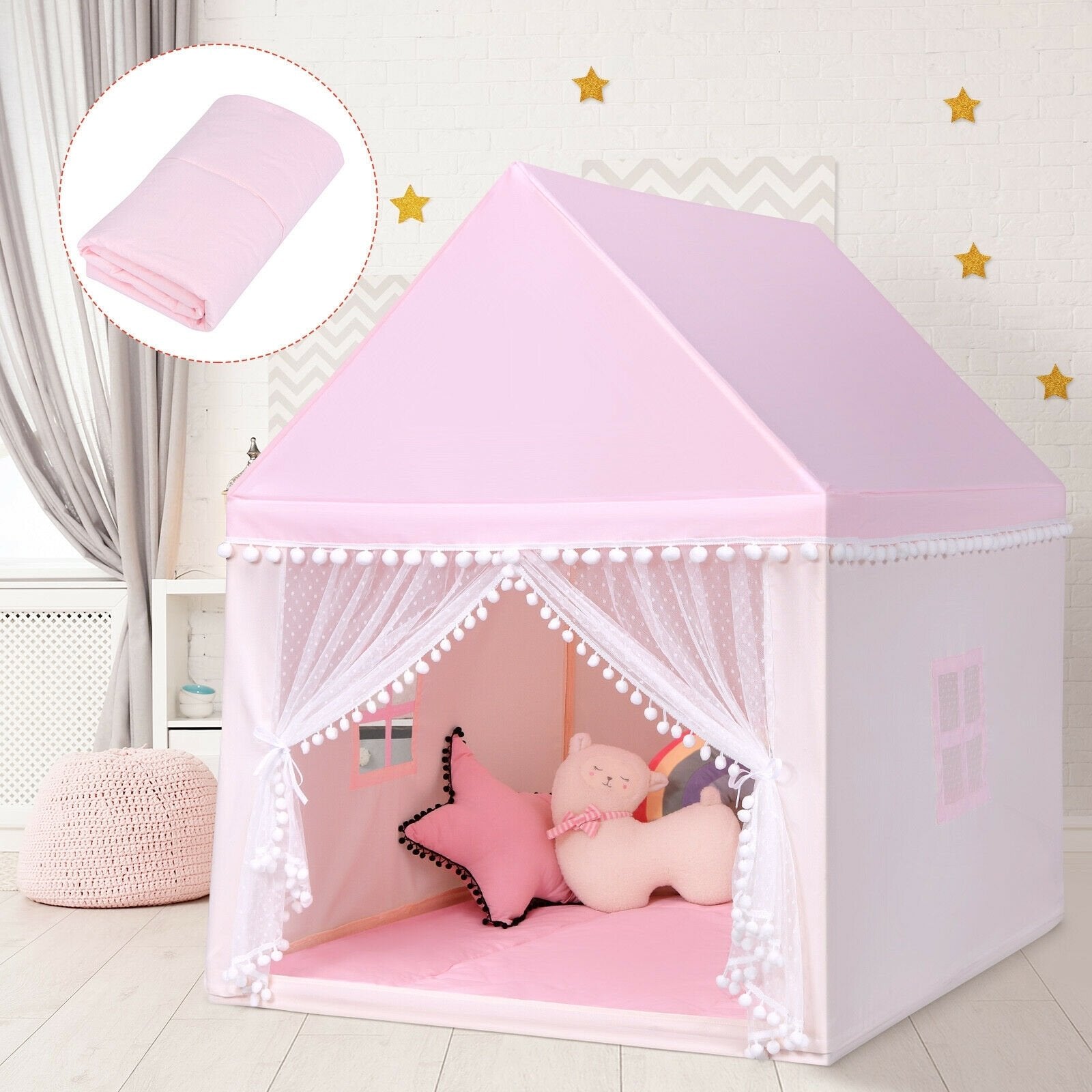 Kids Play Tent Large Playhouse Children Play Castle Fairy Tent Gift with Mat, Pink - Gallery Canada