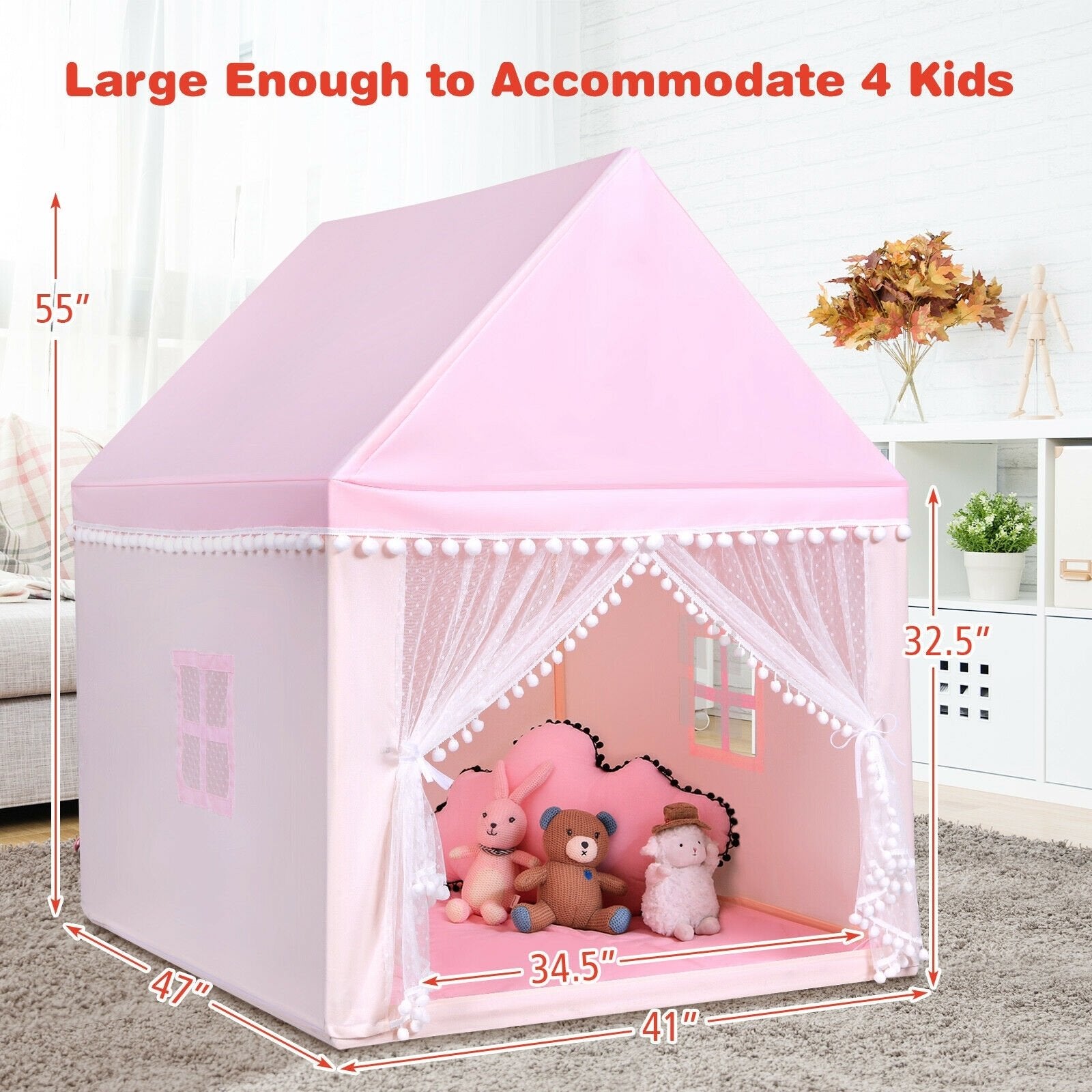 Kids Play Tent Large Playhouse Children Play Castle Fairy Tent Gift with Mat, Pink Play Tents & Playhouse   at Gallery Canada