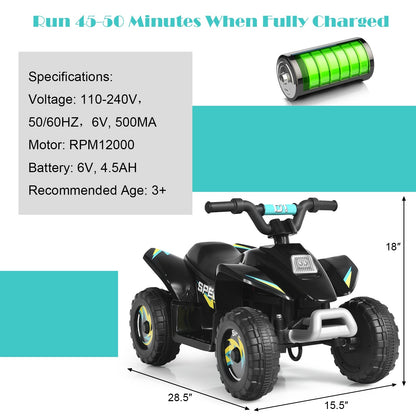 6V Kids Electric ATV 4 Wheels Ride-On Toy, Black Powered Ride On Toys   at Gallery Canada