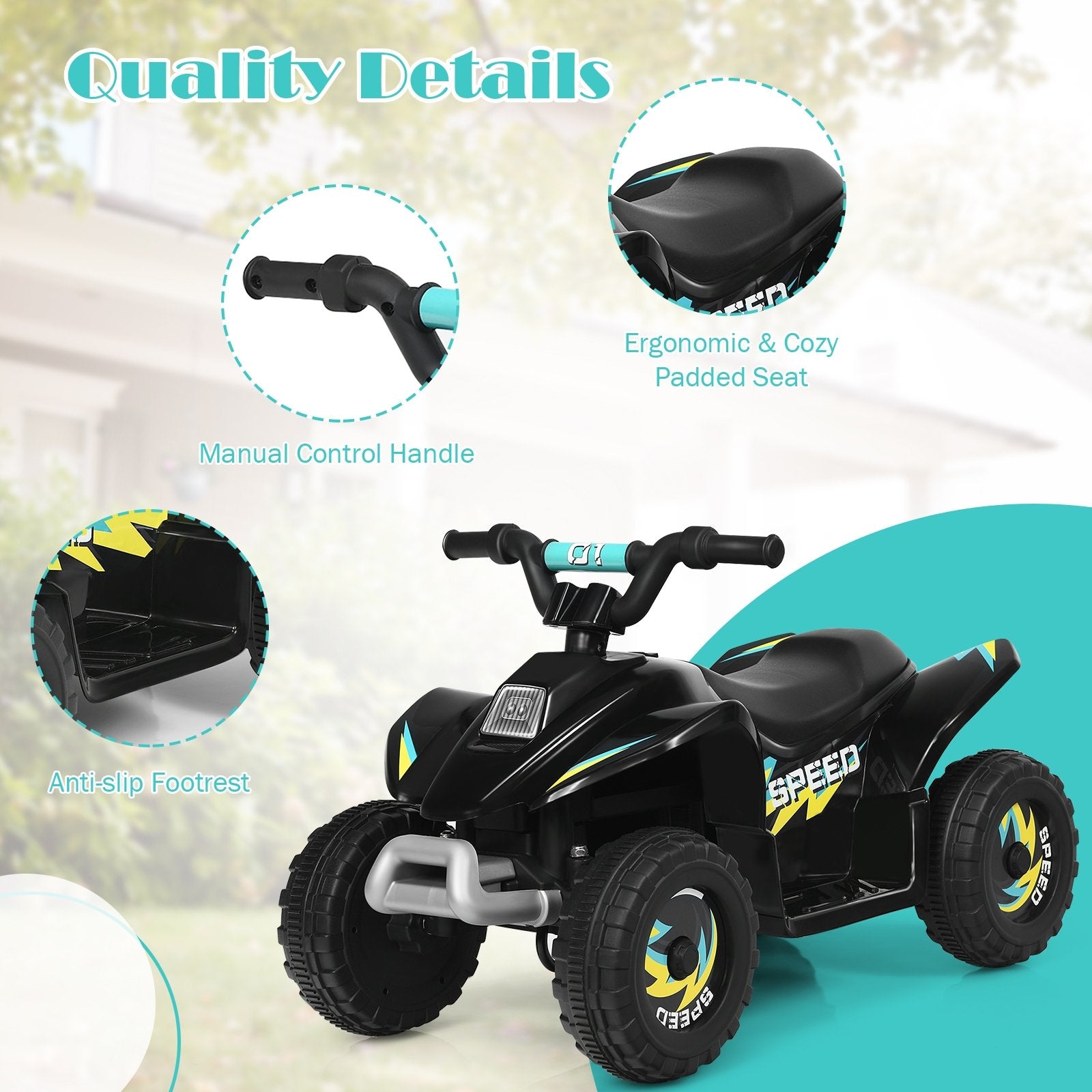 6V Kids Electric ATV 4 Wheels Ride-On Toy, Black Powered Ride On Toys   at Gallery Canada