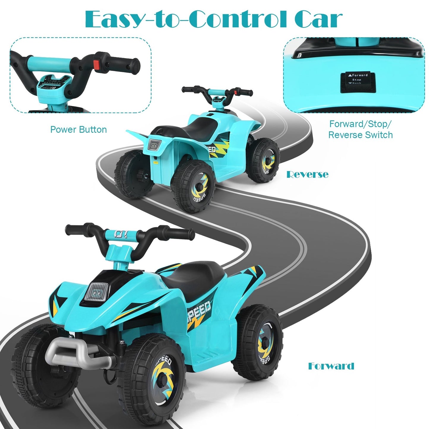 6V Kids Electric ATV 4 Wheels Ride-On Toy , Blue - Gallery Canada