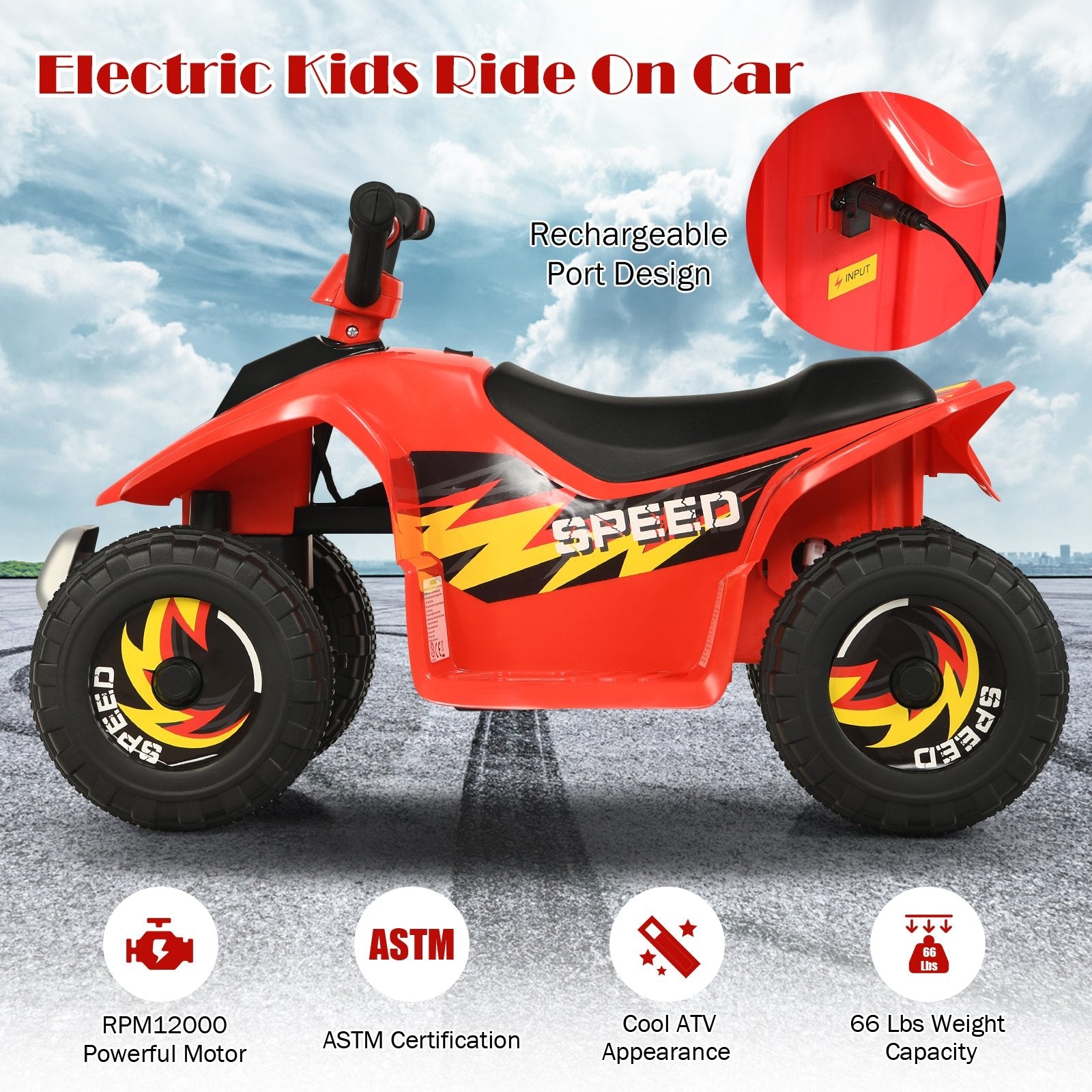 6V Kids Electric ATV 4 Wheels Ride-On Toy , Red - Gallery Canada