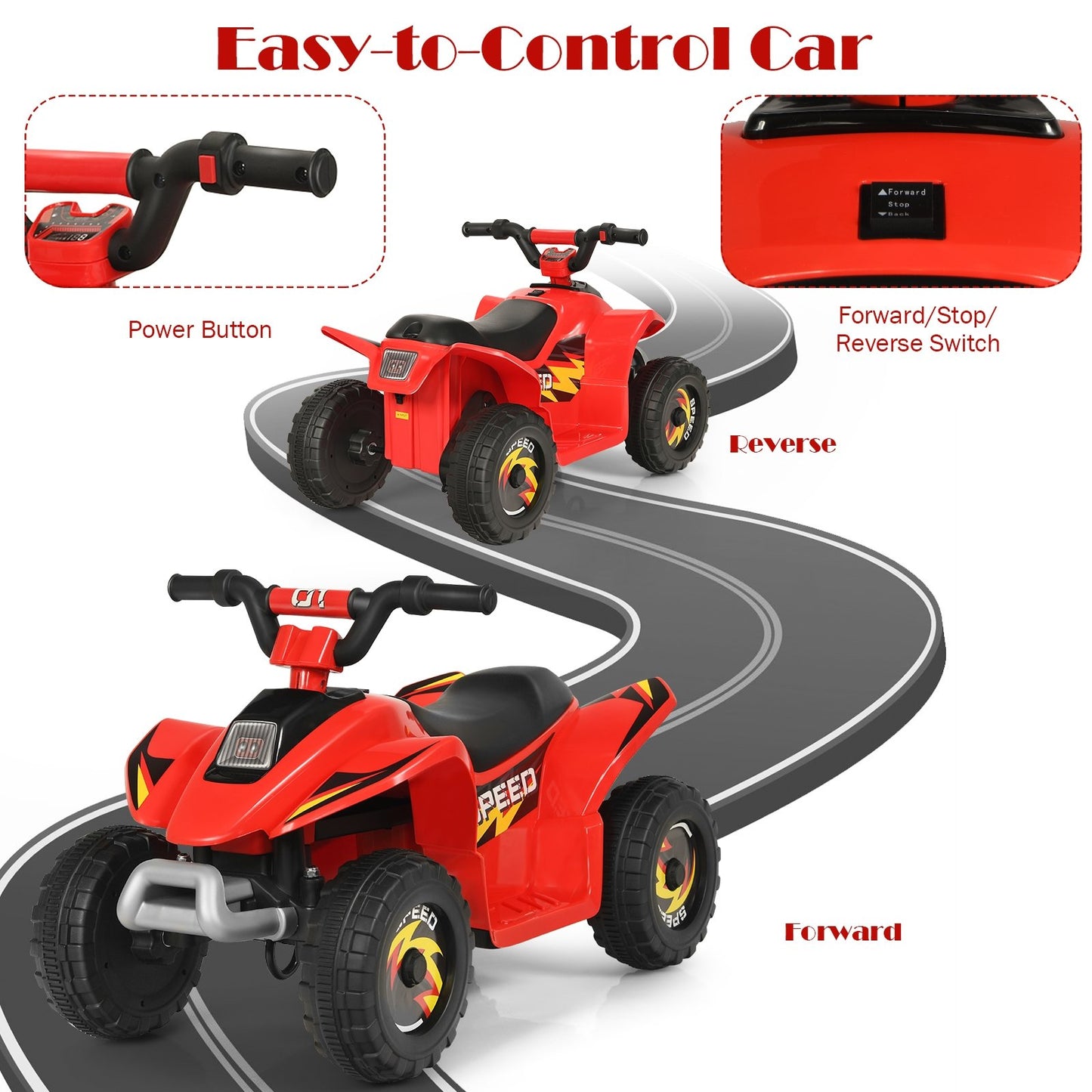 6V Kids Electric ATV 4 Wheels Ride-On Toy , Red Powered Ride On Toys   at Gallery Canada