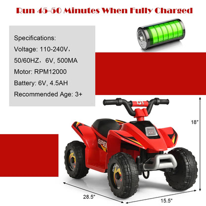 6V Kids Electric ATV 4 Wheels Ride-On Toy , Red Powered Ride On Toys   at Gallery Canada