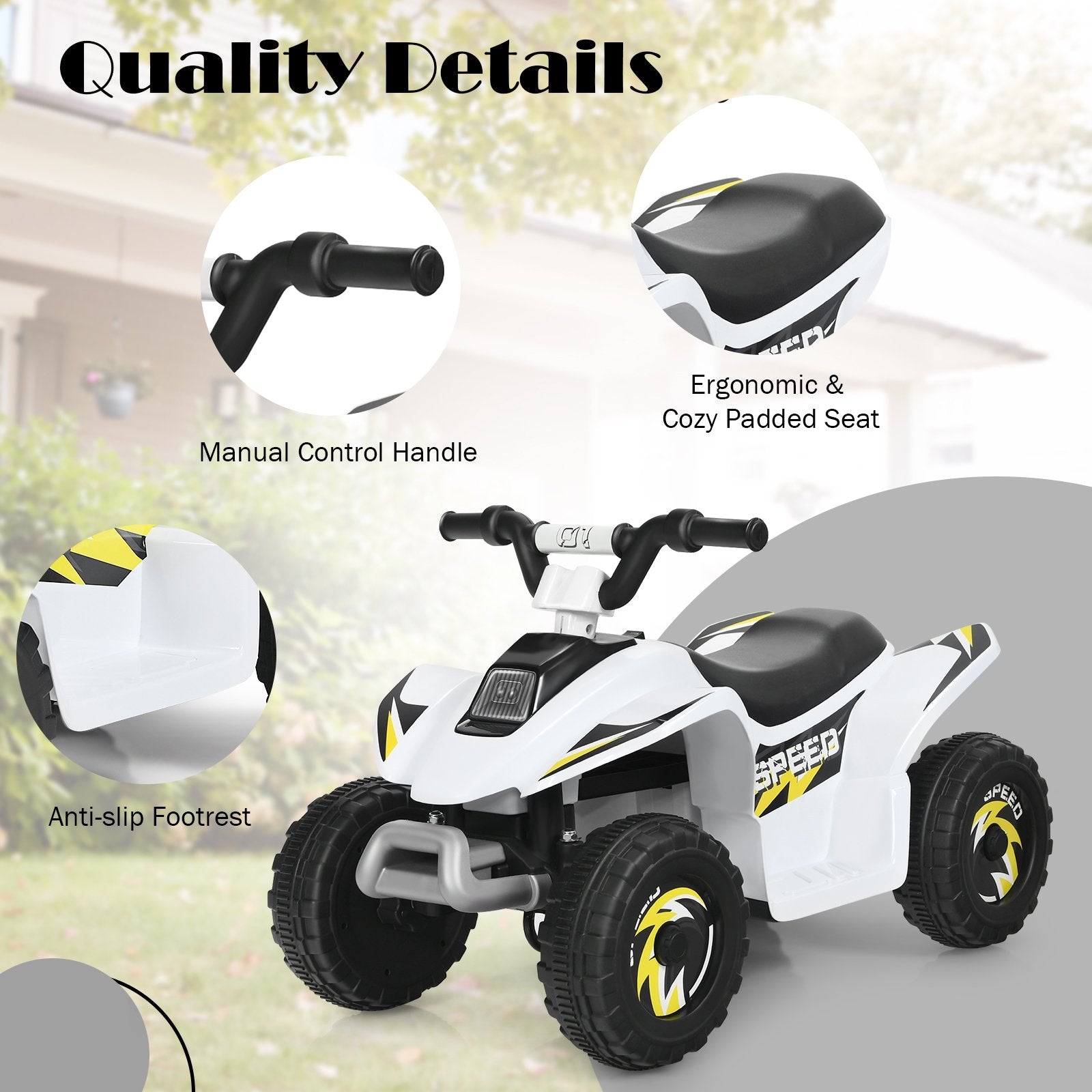 6V Kids Electric ATV 4 Wheels Ride-On Toy , White Powered Ride On Toys   at Gallery Canada