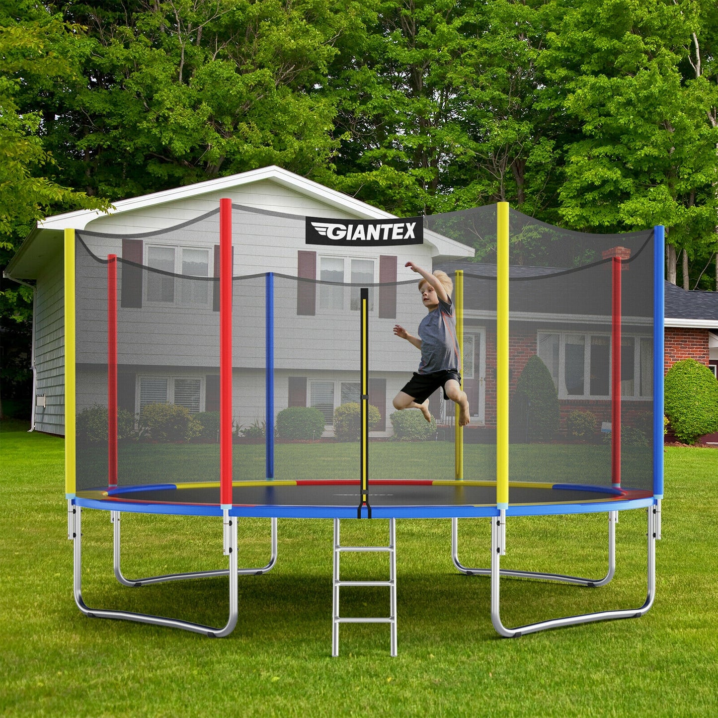 14 Feet Trampoline with Safety Enclosure Net and Ladder Outdoor for Kids Adults, Multicolor Trampolines at Gallery Canada