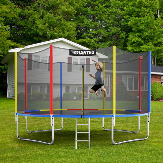 14 Feet Trampoline with Safety Enclosure Net and Ladder Outdoor for Kids Adults, Multicolor Trampolines Multicolor at Gallery Canada