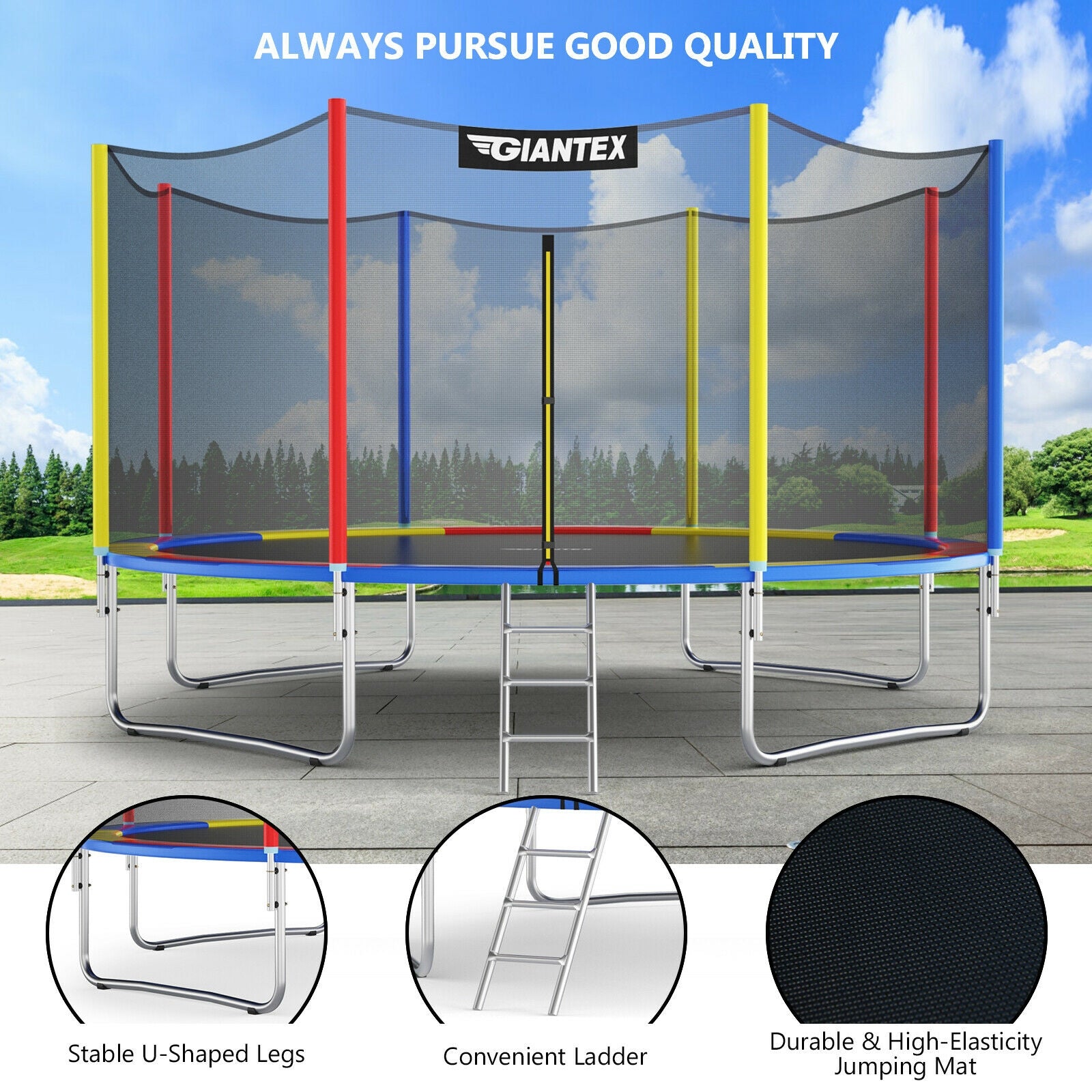 14 Feet Trampoline with Safety Enclosure Net and Ladder Outdoor for Kids Adults, Multicolor Trampolines at Gallery Canada