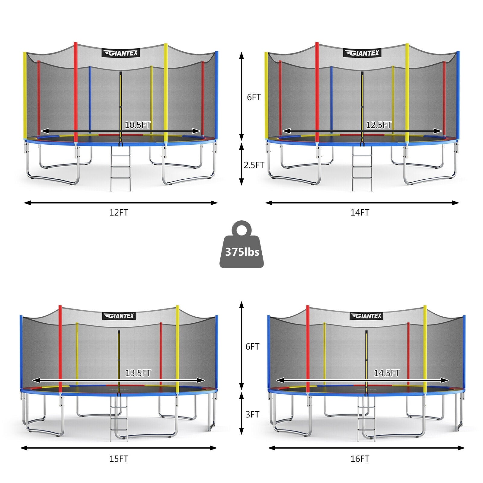 14 Feet Trampoline with Safety Enclosure Net and Ladder Outdoor for Kids Adults, Multicolor Trampolines at Gallery Canada
