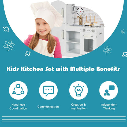 Kids Kitchen Playset Pretend Play Cooking Set with Vivid Faucet and Telephone, White Play Kitchen Sets   at Gallery Canada