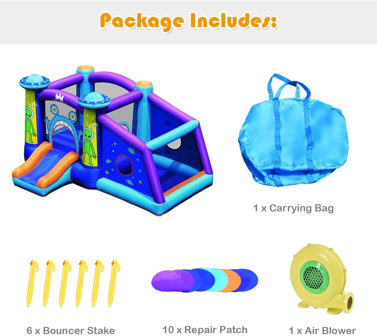 Inflatable Alien Style Kids Bouncy Castle with 480W Air Blower, Multicolor Bounce House   at Gallery Canada