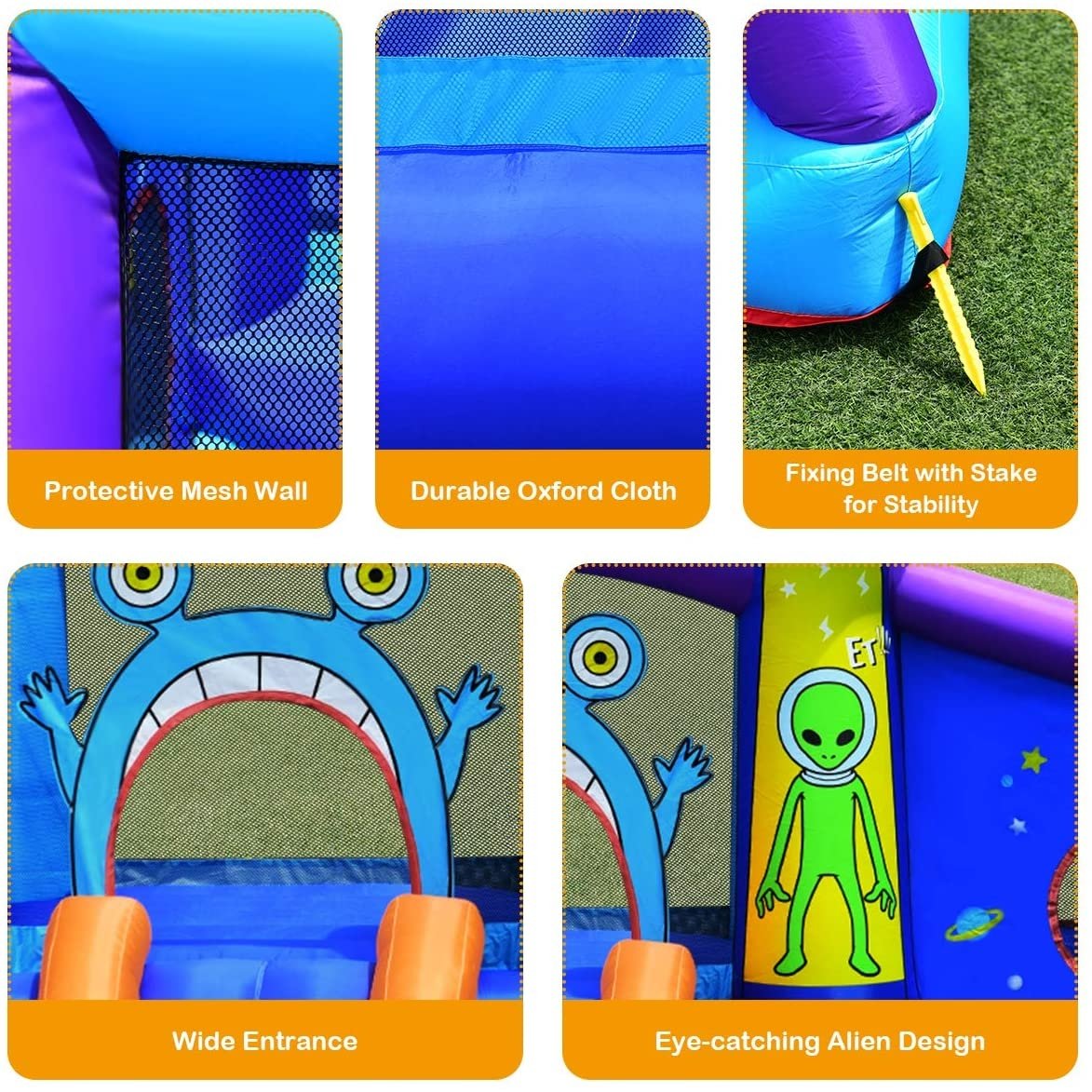 Inflatable Alien Style Kids Bouncy Castle with 480W Air Blower, Multicolor Bounce House   at Gallery Canada