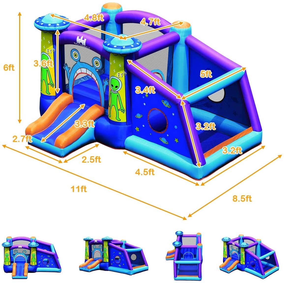 Inflatable Alien Style Kids Bouncy Castle with 480W Air Blower, Multicolor Bounce House   at Gallery Canada