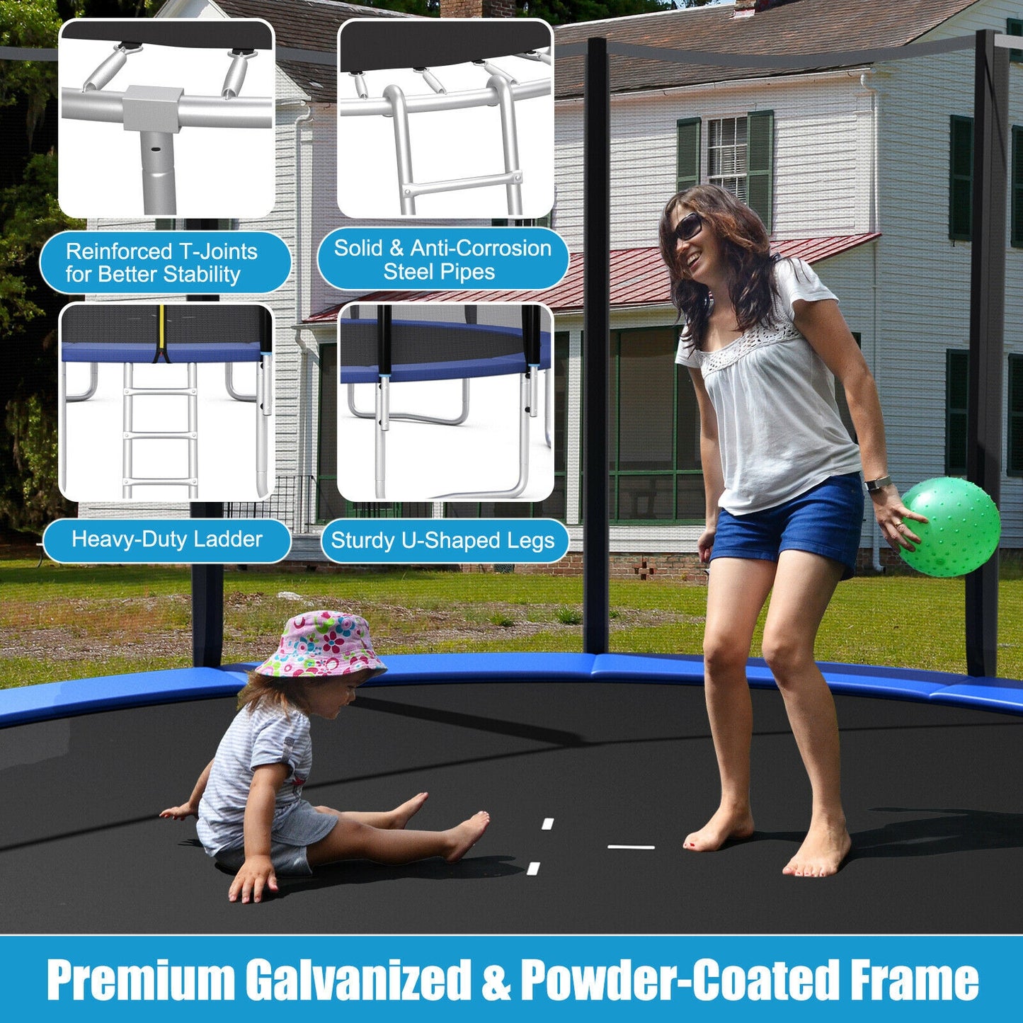 8/10/12/14/15/16Feet Outdoor Trampoline Bounce Combo with Safety Closure Net Ladder-10 ft, Black Trampolines   at Gallery Canada