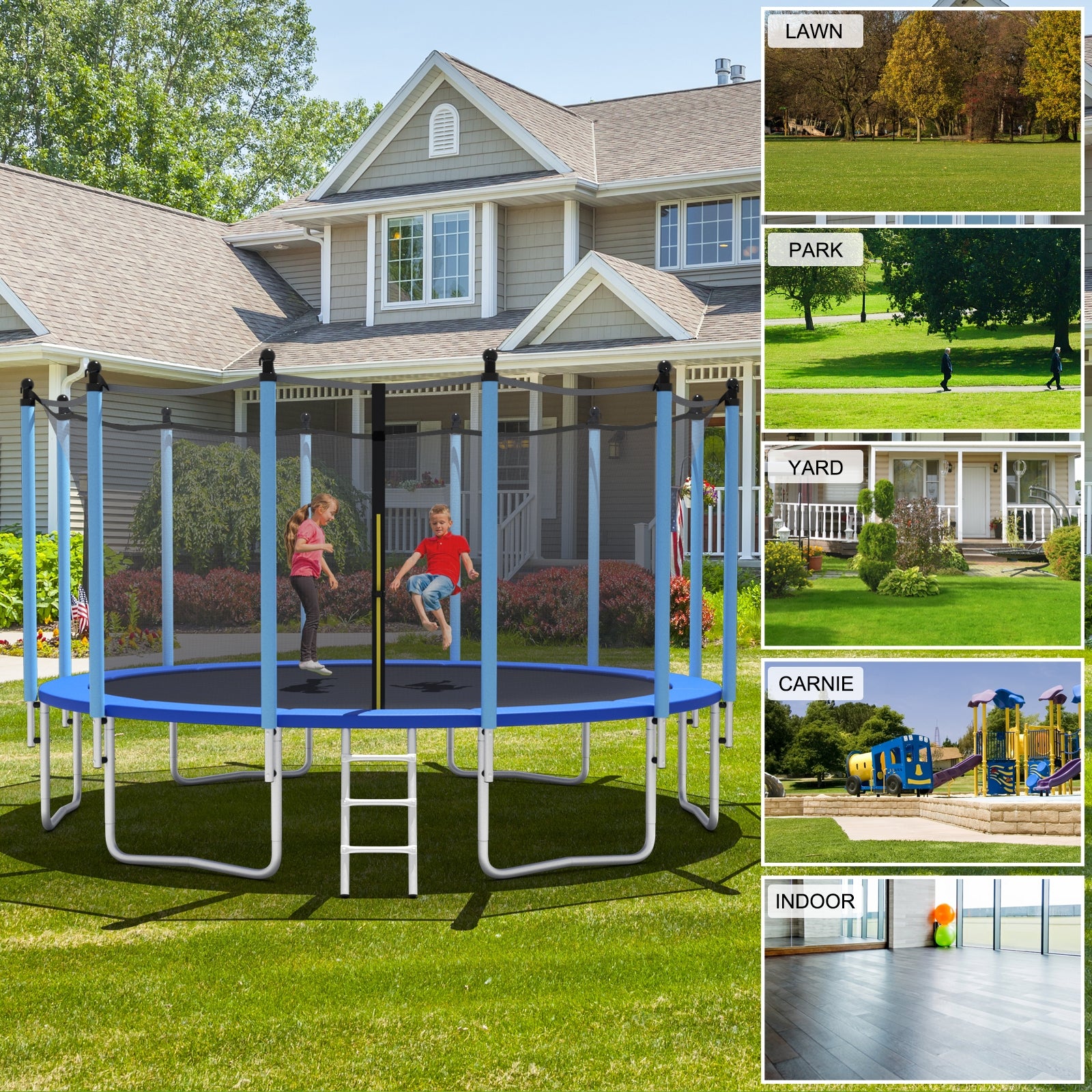 Outdoor Trampoline with Safety Closure Net-16 ft, Blue Trampolines at Gallery Canada