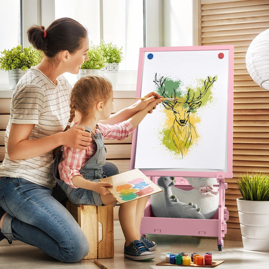 Multifunctional Kids' Standing Art Easel with Dry-Erase Board, Pink - Gallery Canada