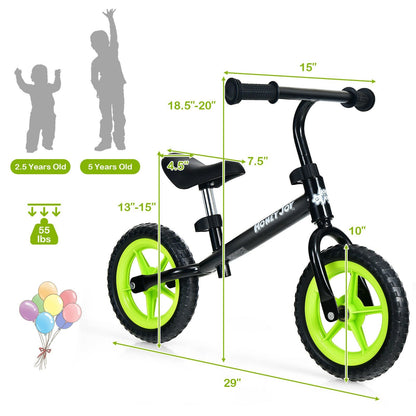 Kids No Pedal Balance Bike with Adjustable Handlebar and Seat, Black Balance Bikes   at Gallery Canada