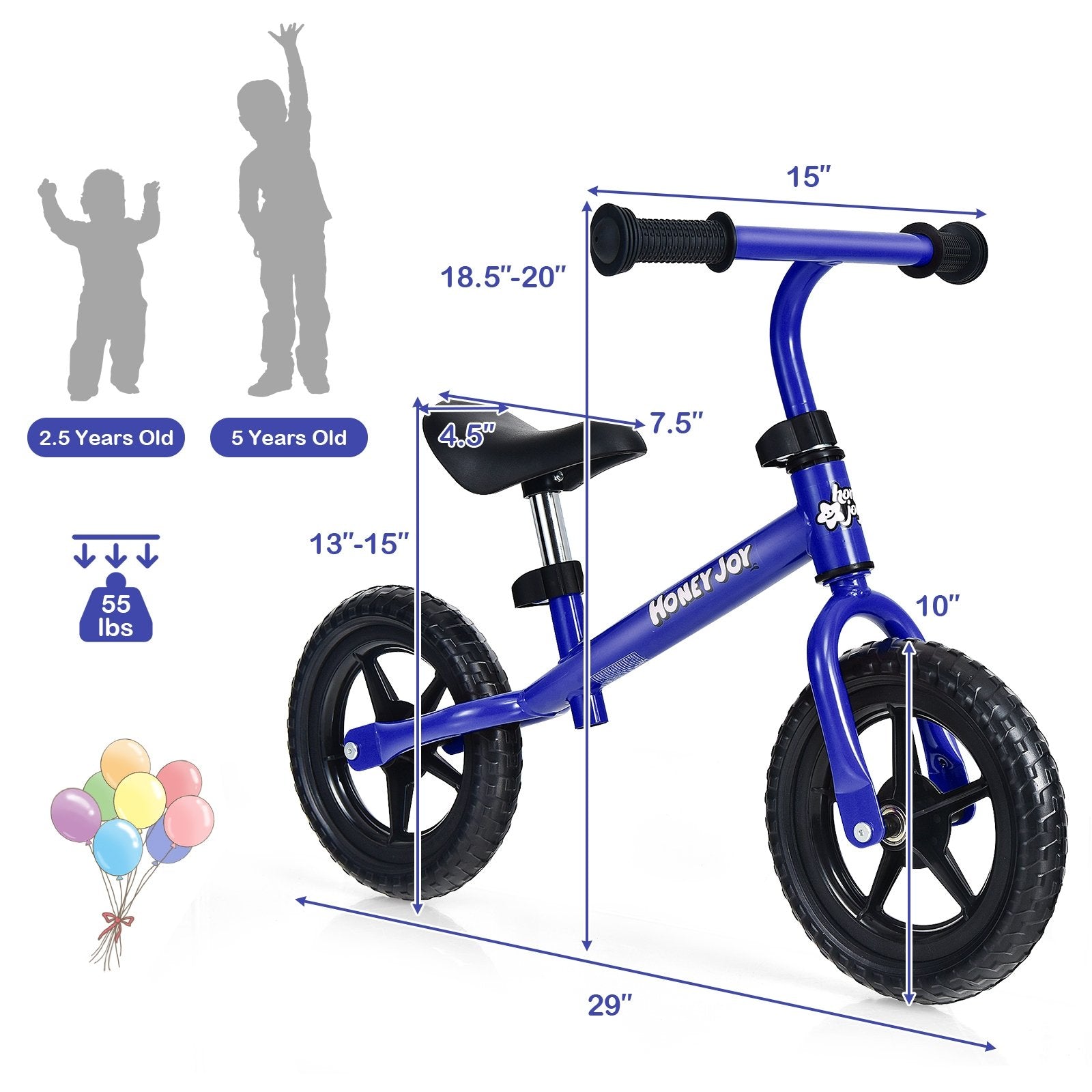 Kids No Pedal Balance Bike with Adjustable Handlebar and Seat, Blue Balance Bikes   at Gallery Canada