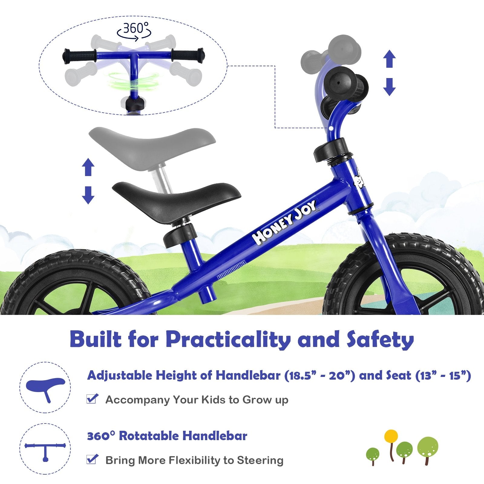 Kids No Pedal Balance Bike with Adjustable Handlebar and Seat, Blue Balance Bikes   at Gallery Canada