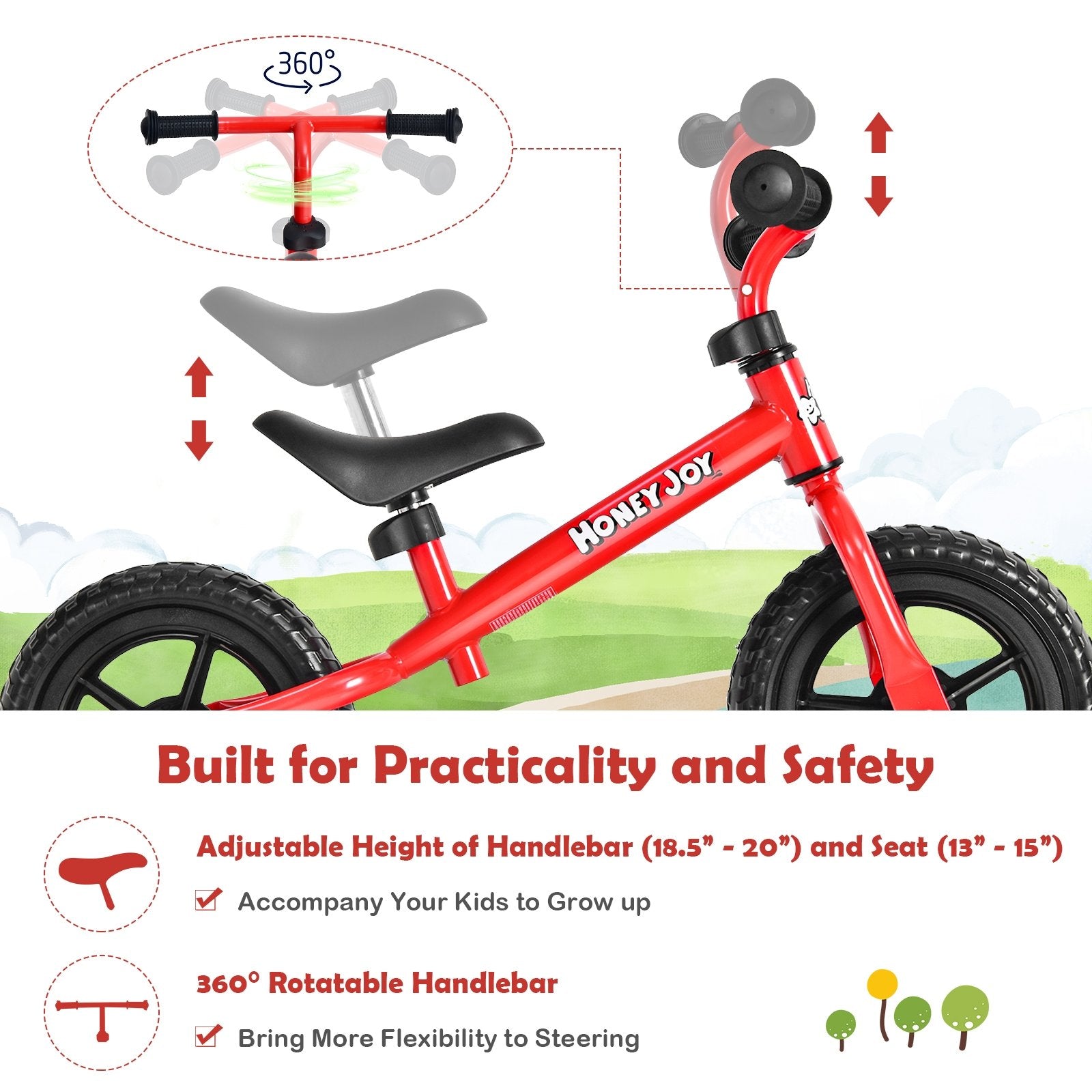 Kids No Pedal Balance Bike with Adjustable Handlebar and Seat, Red Balance Bikes   at Gallery Canada