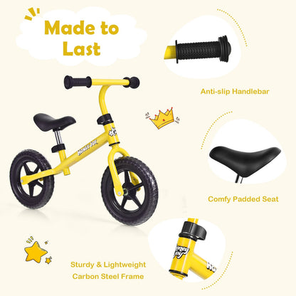 Kids No Pedal Balance Bike with Adjustable Handlebar and Seat, Yellow Balance Bikes   at Gallery Canada