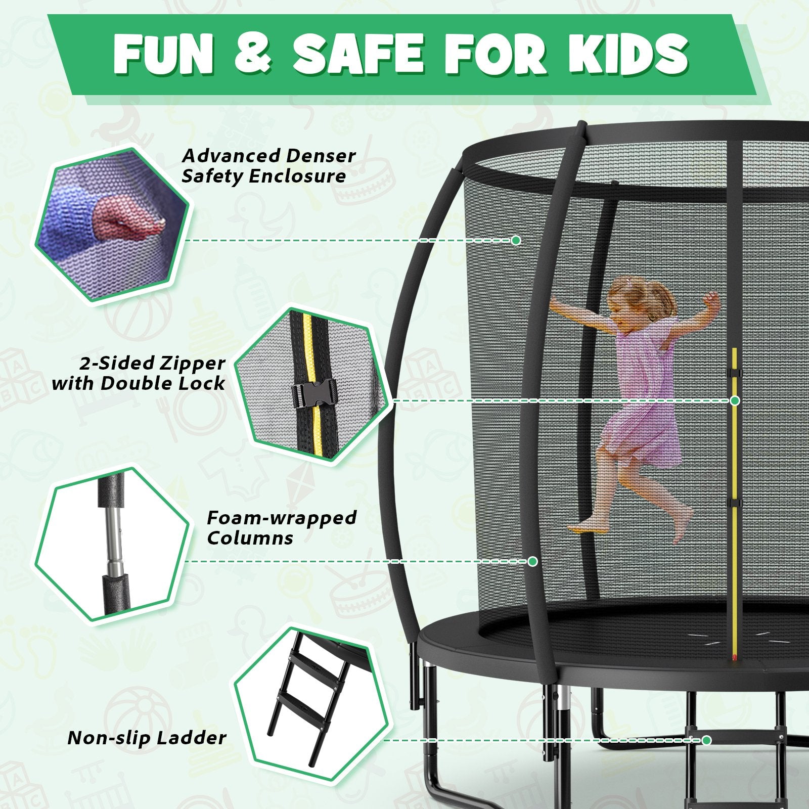 8 Feet ASTM Approved Recreational Trampoline with Ladder, Black Trampolines   at Gallery Canada